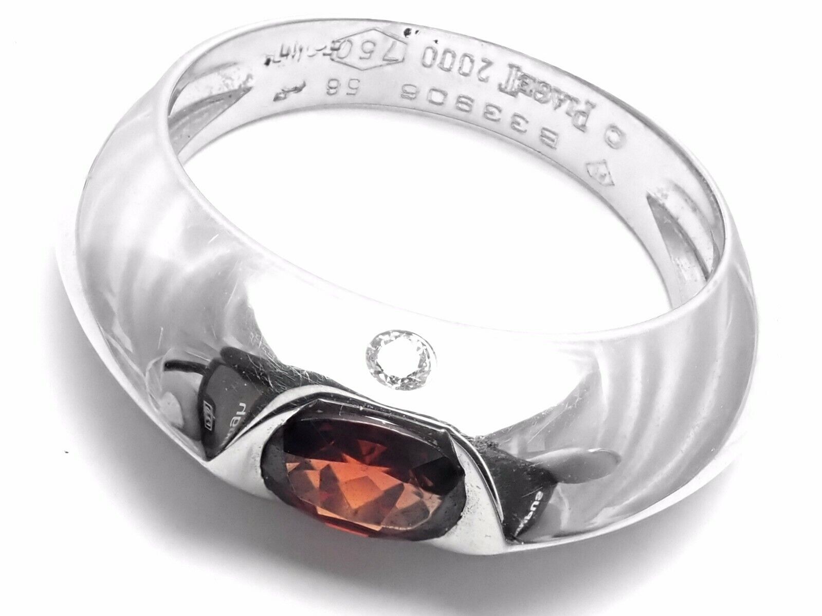 Authentic! Piaget 18K White Gold Diamond Garnet Modern Dome Band Ring Cert.