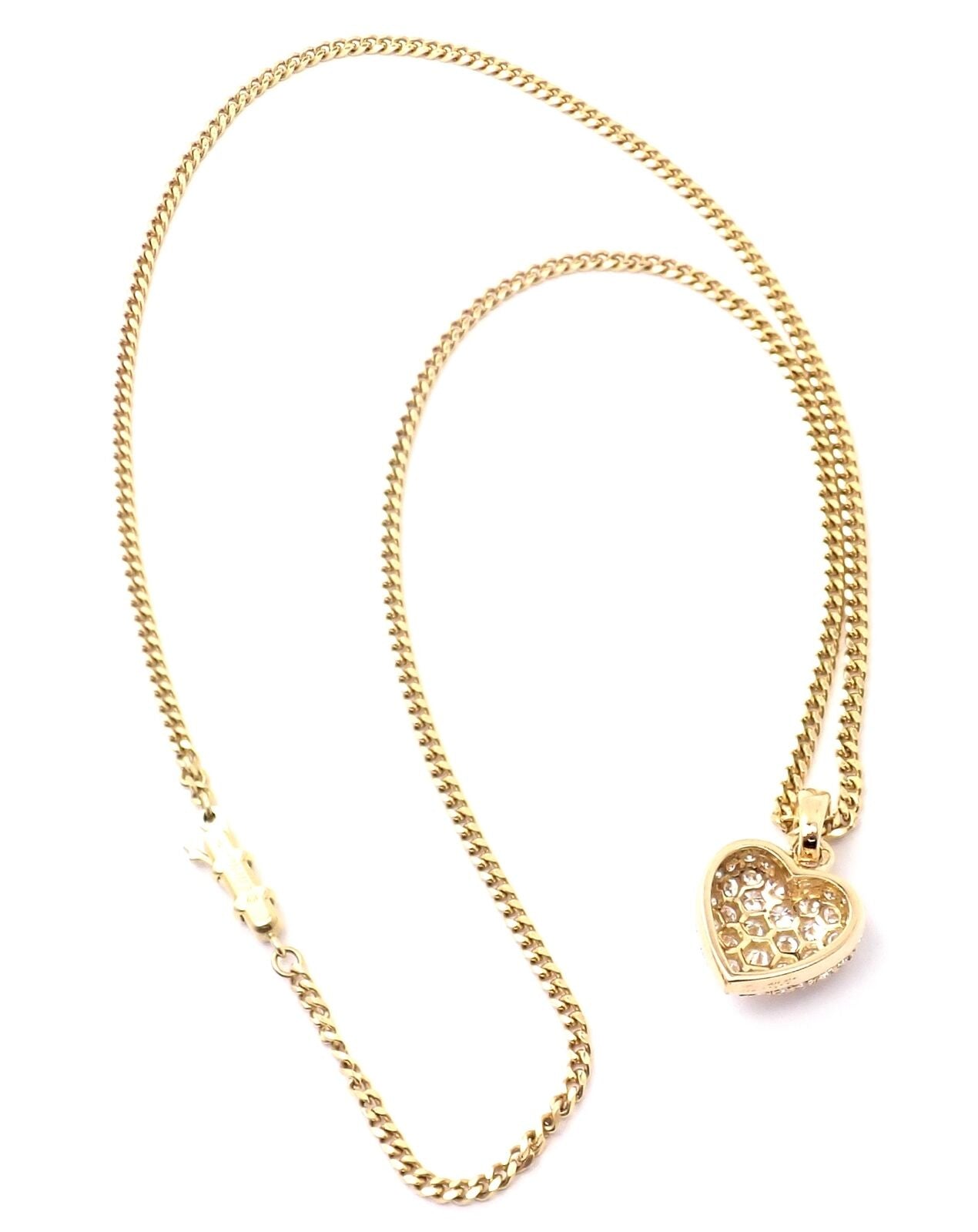Authentic! Cartier 18k Yellow Gold 2ct Diamond Pavé Large Heart Pendant Necklace | Fortrove