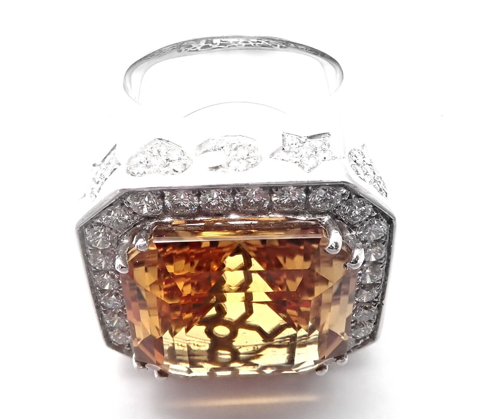 Authentic! Pasquale Bruni 18k White Gold Diamond Citrine Large Ring | Fortrove