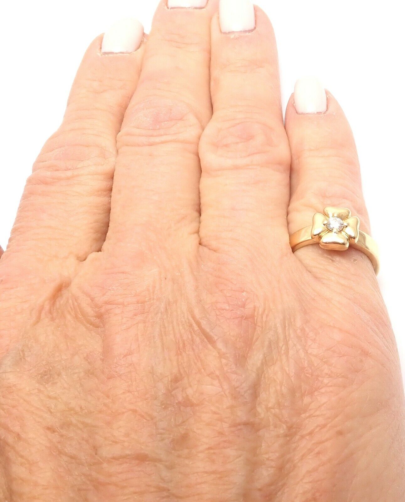 EXQUISITE AND LUCKY! Chanel 18k Yellow Gold Diamond Four Leaf Clover Ring. | Fortrove