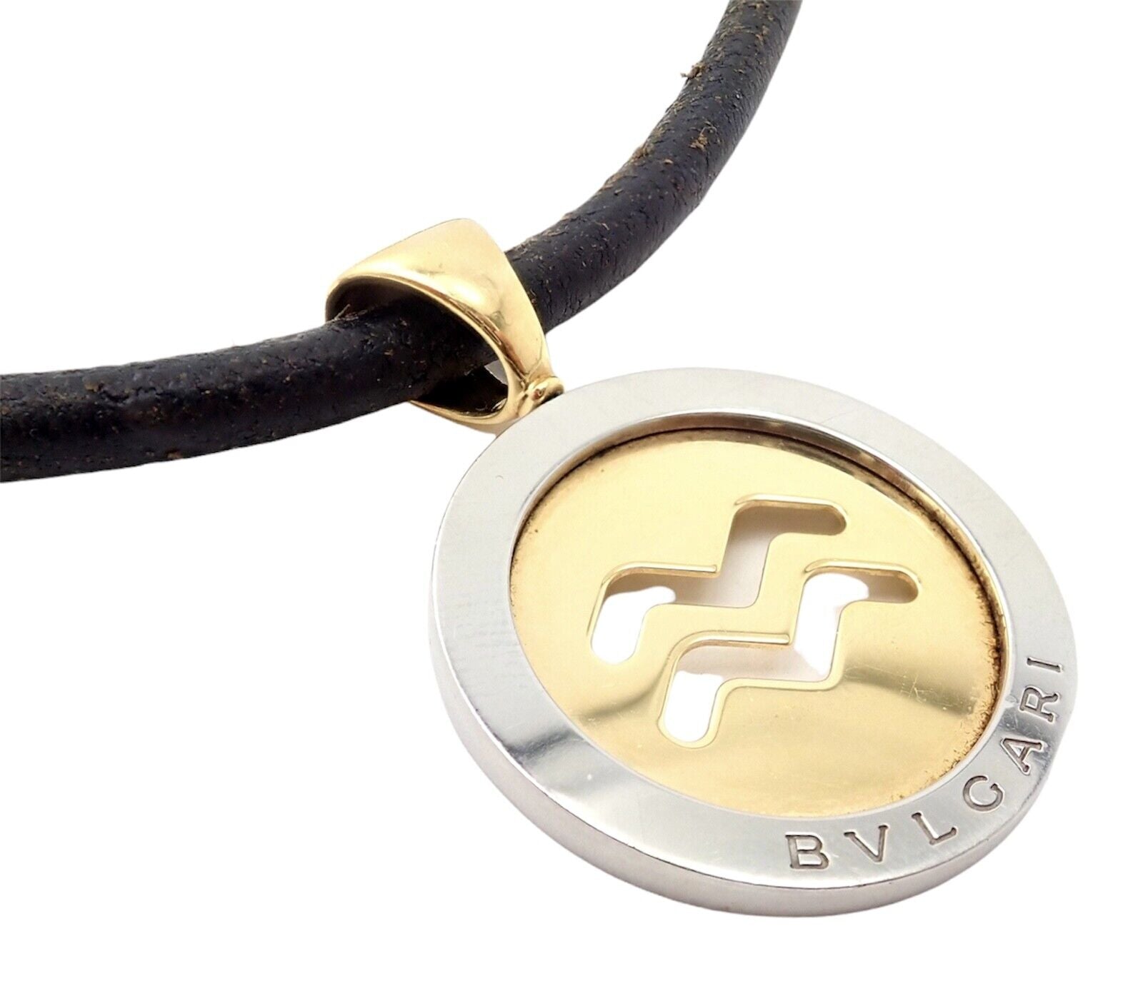 Bulgari Jewelry & Watches:Fine Jewelry:Necklaces & Pendants Authentic! Bulgari Tondo 18k Yellow Gold + Steel 31mm Aquarius Pendant Necklace