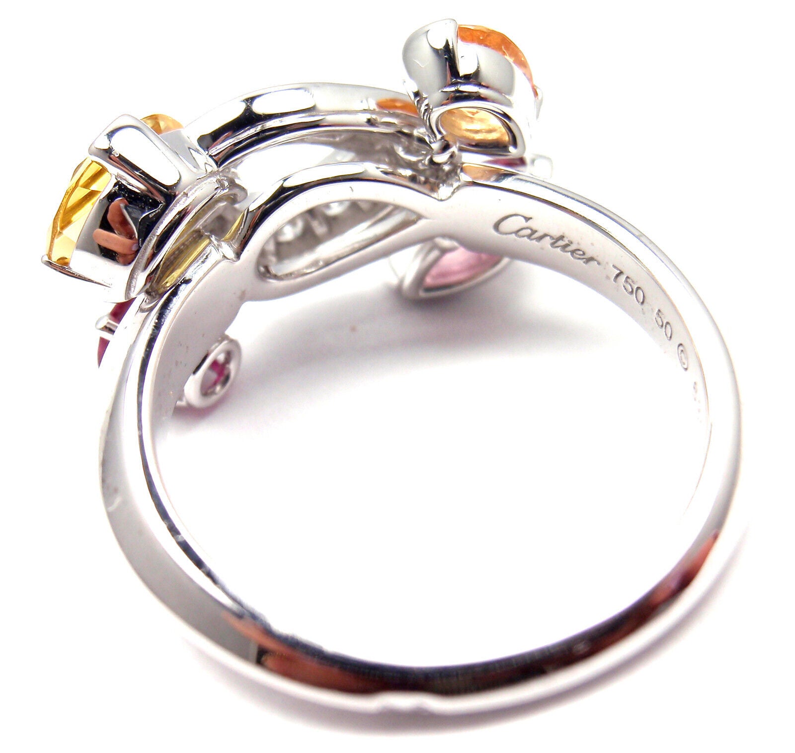 Authentic CARTIER Sorbet 18k White Gold Diamond Tourmaline Sapphire Ring Size 50 | Fortrove
