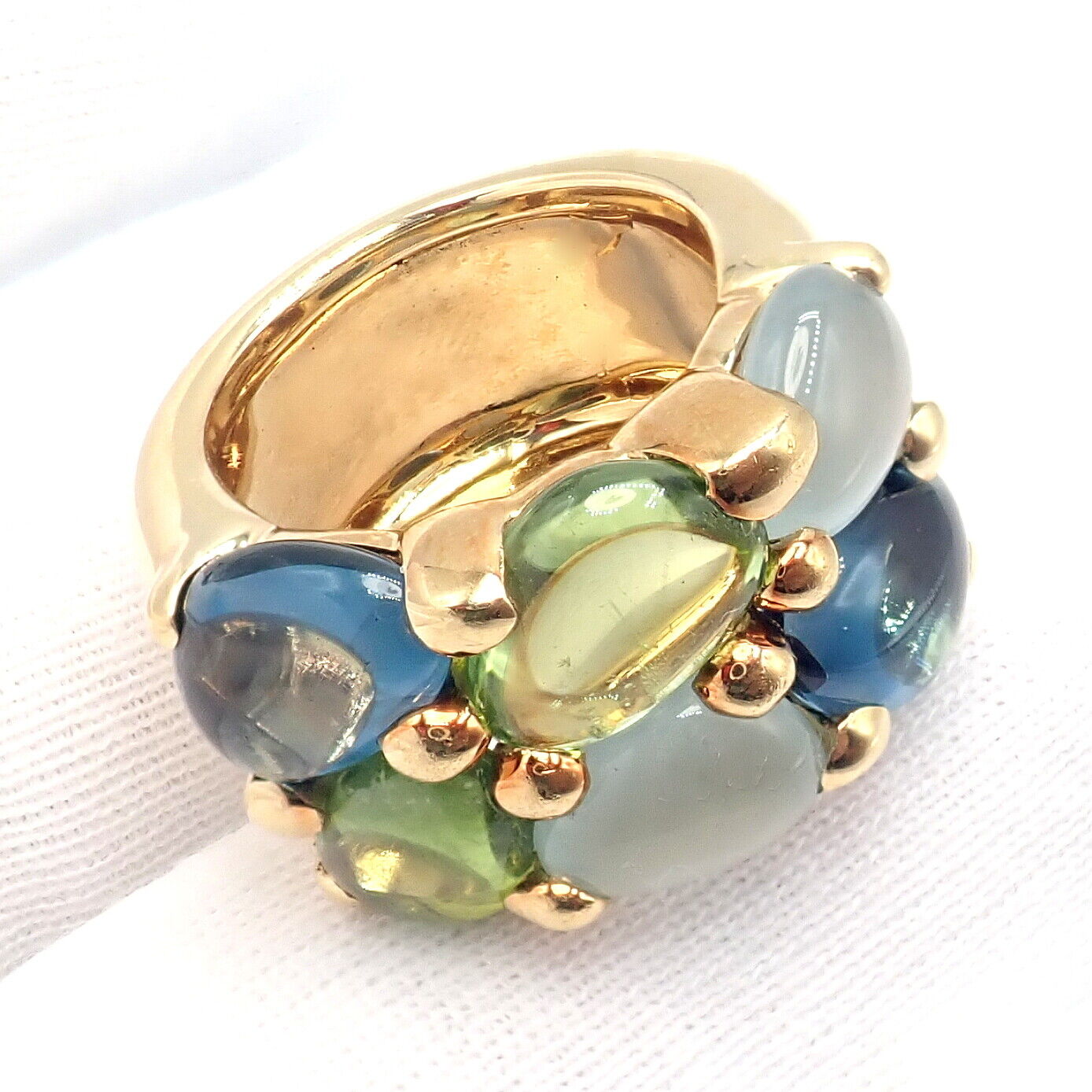 Authentic! Pomellato 18k Yellow Gold Sassi Large Peridot Topaz Aqua Ring sz 6 | Fortrove