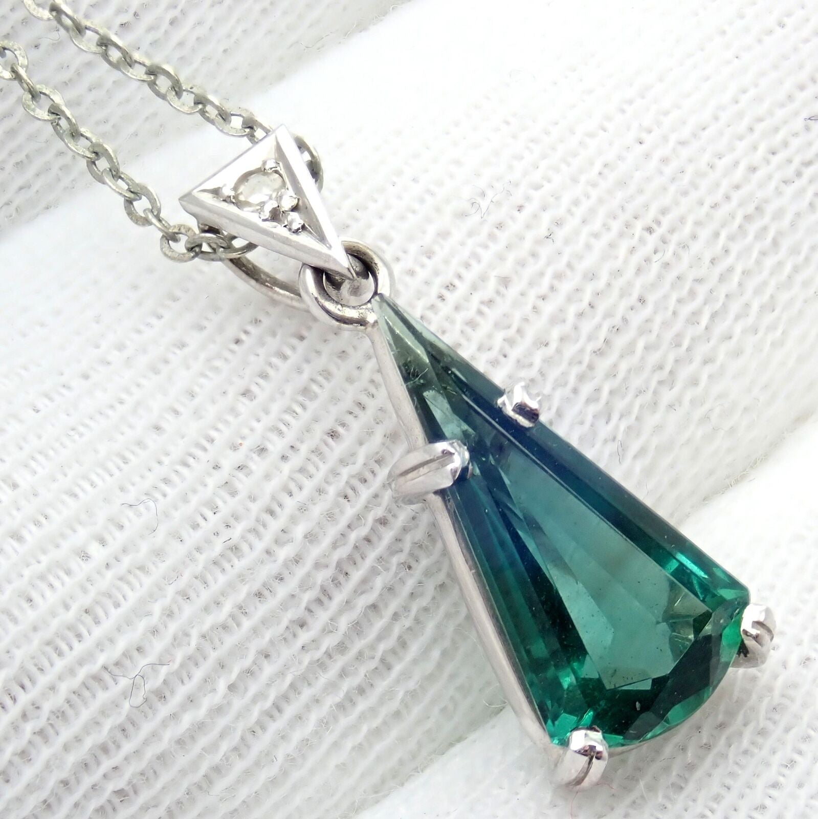 Rare! Authentic H. Stern 18k White Gold Diamond Blue Green Tourmaline Necklace | Fortrove