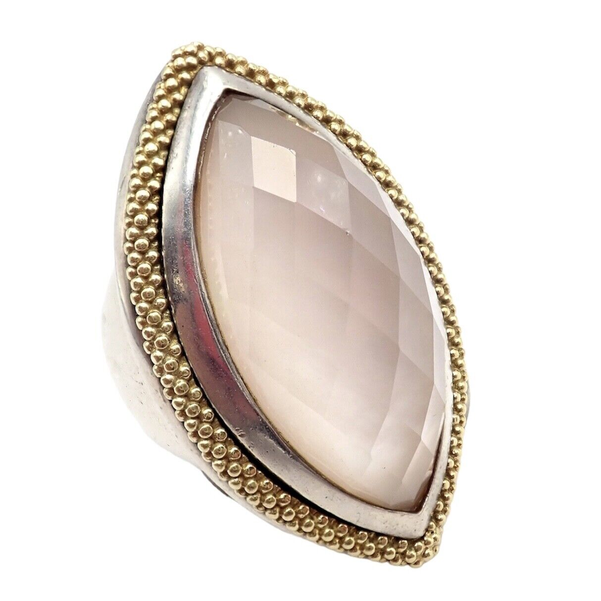 Lagos Jewelry & Watches:Fine Jewelry:Rings Large Lagos Caviar 18k Yellow Gold and Silver Mother of Pearl and Quartz Ring
