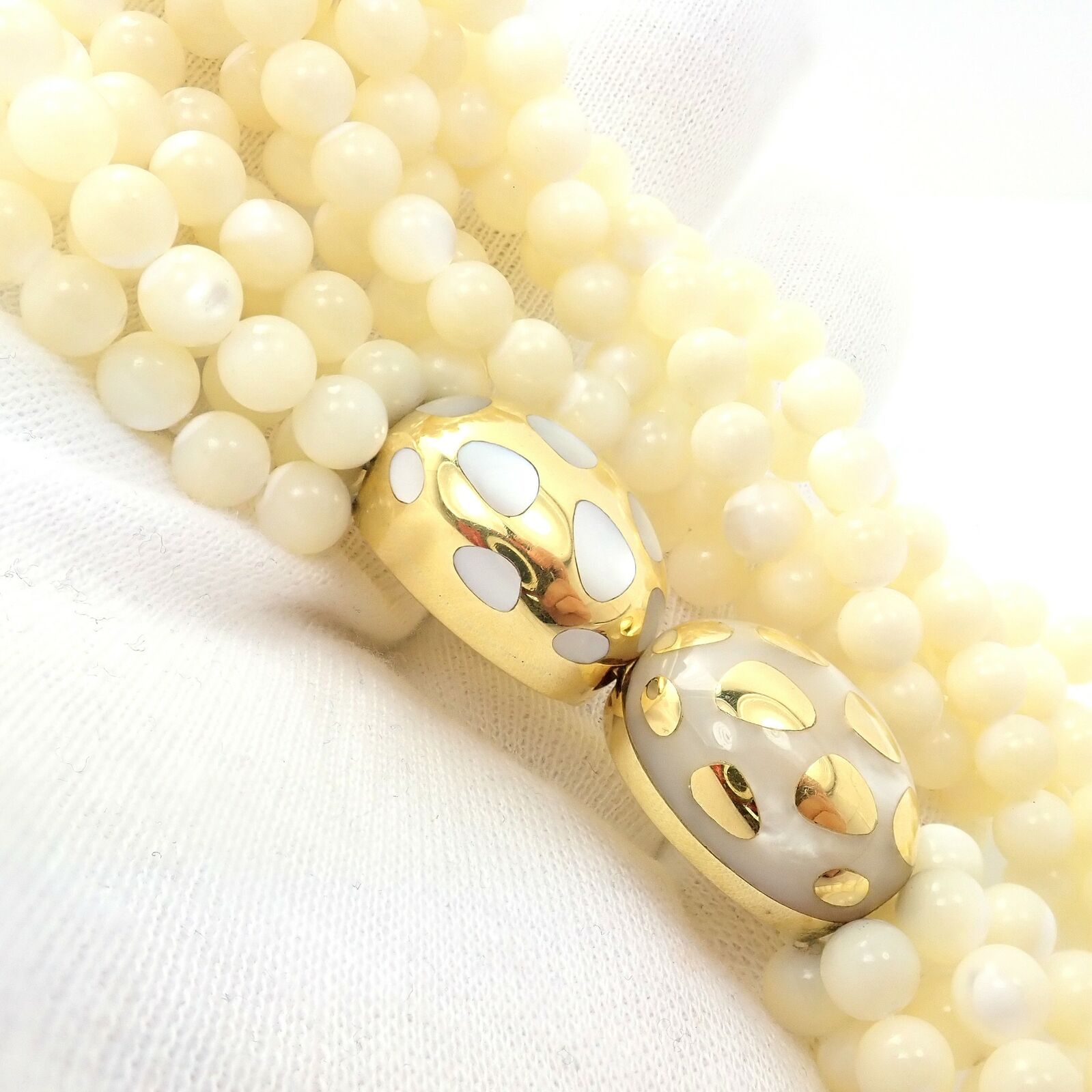 Tiffany & Co Cummings 18k Gold Mother Of Pearl Bead Torsade Inlaid Necklace | Fortrove