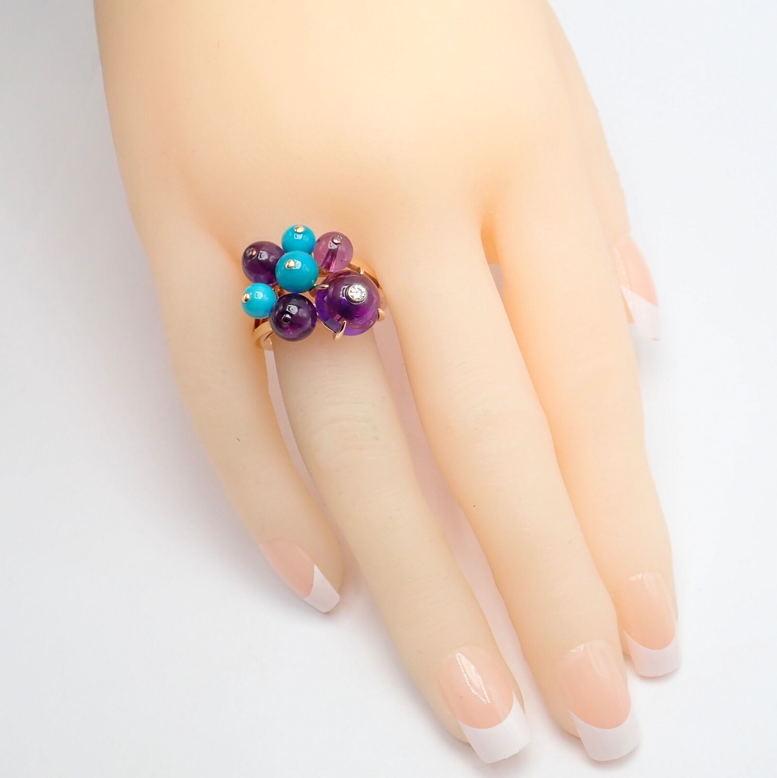 Rare! Authentic Cartier 18k Rose Gold Turquoise Diamond Delices De Goa Ring | Fortrove