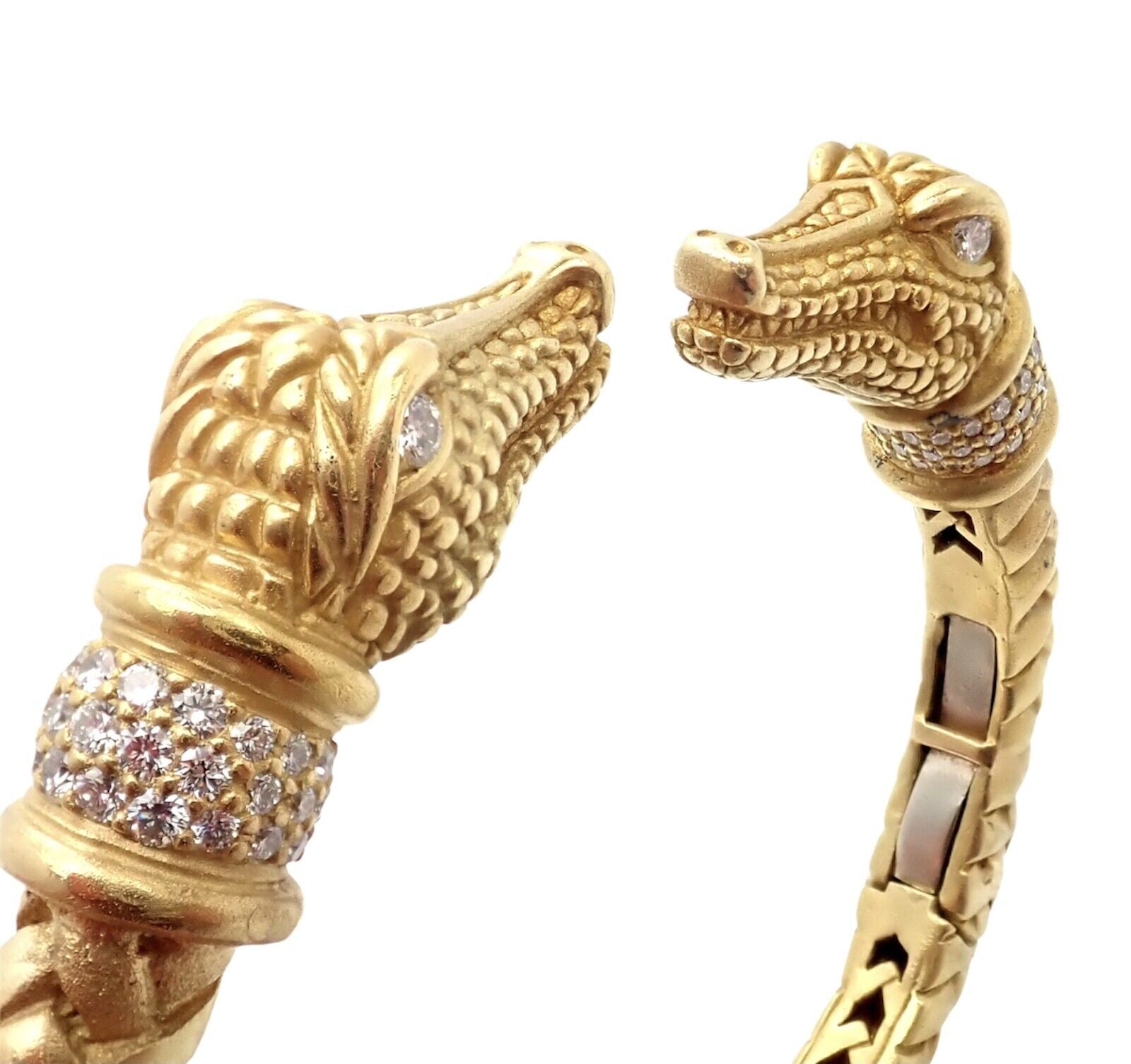 Authentic! Kieselstein Cord 18k Yellow Gold Diamond Two Alligator Heads Bracelet | Fortrove