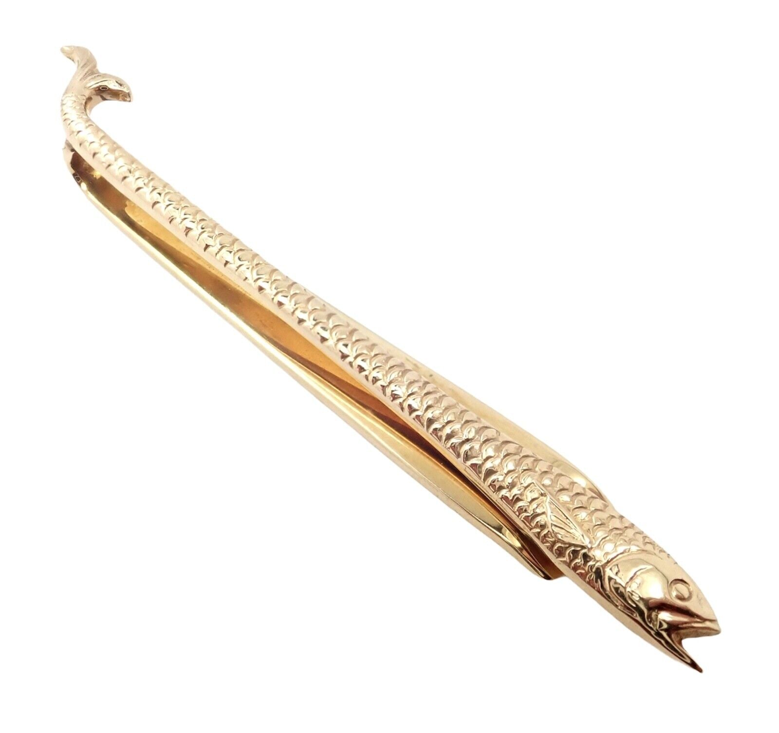 Authentic! Tiffany & Co. 14k Yellow Gold Vintage Fish Fishing Tie Clip | Fortrove