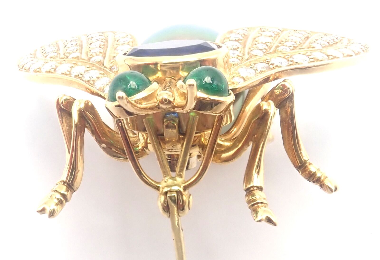Tiffany & Co 18k Gold Diamond Tahitian Pearl Tanzanite Emerald Fly Pin Brooch | Fortrove