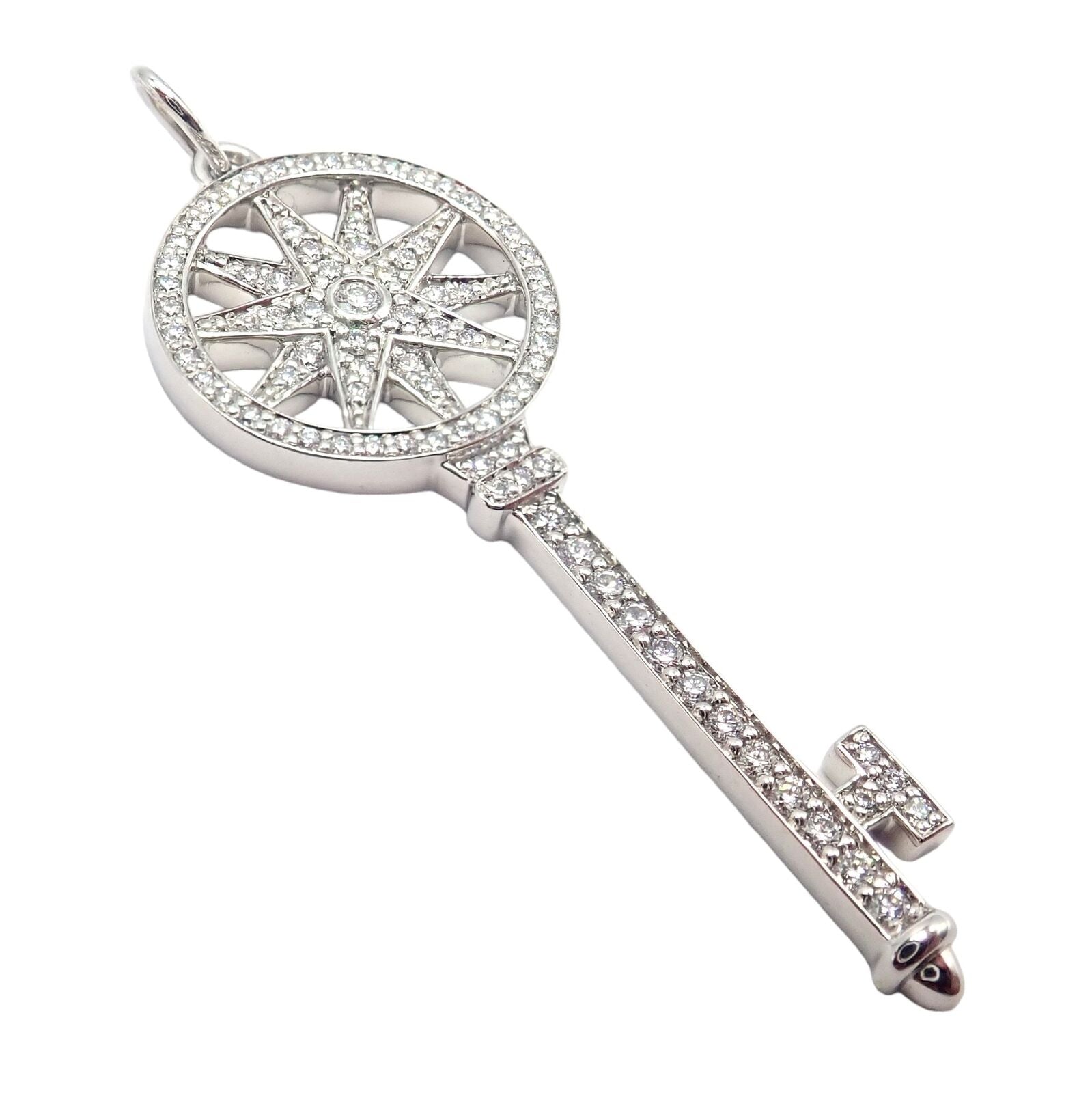Authentic! Tiffany & Co Platinum Diamond Key Star Pendant Necklace | Fortrove