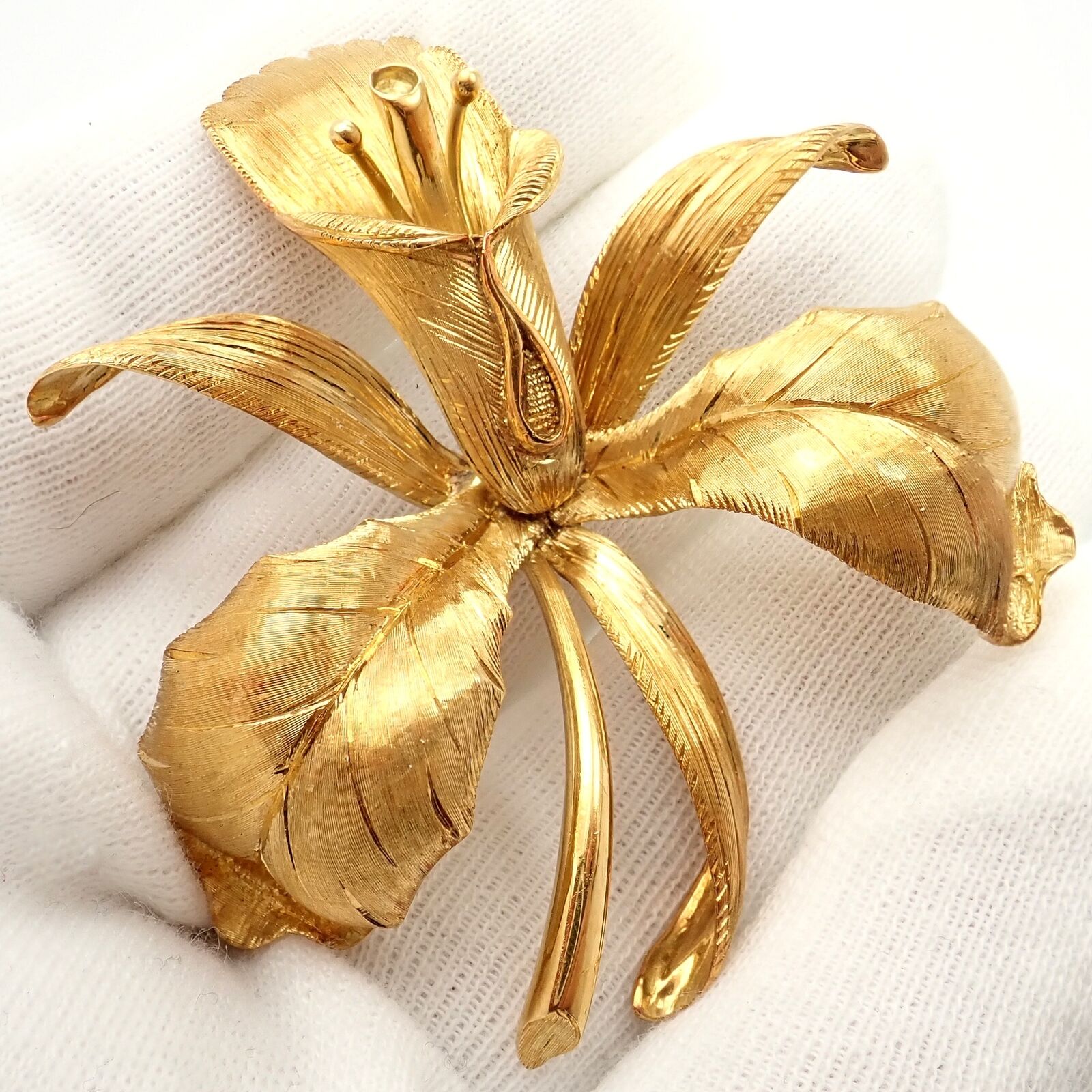 Vintage Tiffany & Co 18k Yellow Gold Large Orchid Calla Lily Pin Brooch 1950s | Fortrove