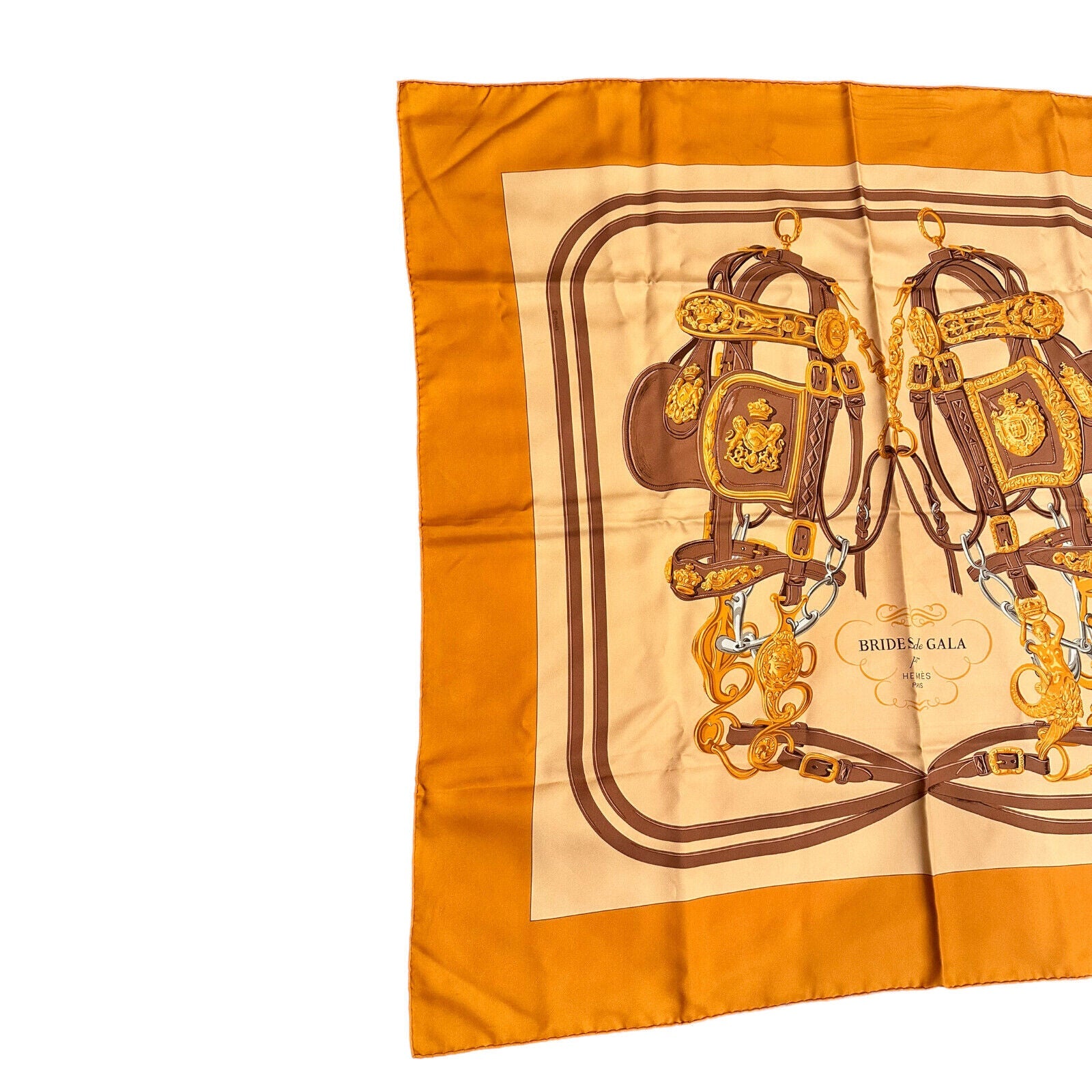 Authentic! Hermes Brides De Gala 90cm Orange Brown Silk Scarf | Fortrove
