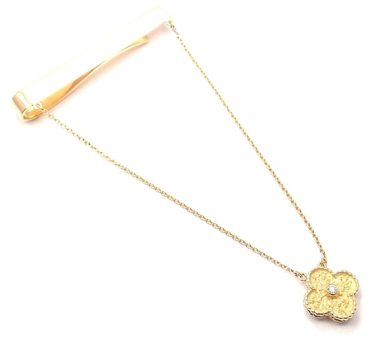 Authentic! Van Cleef & Arpels 18k Yellow Gold Diamond Vintage Alhambra Tie Clip | Fortrove