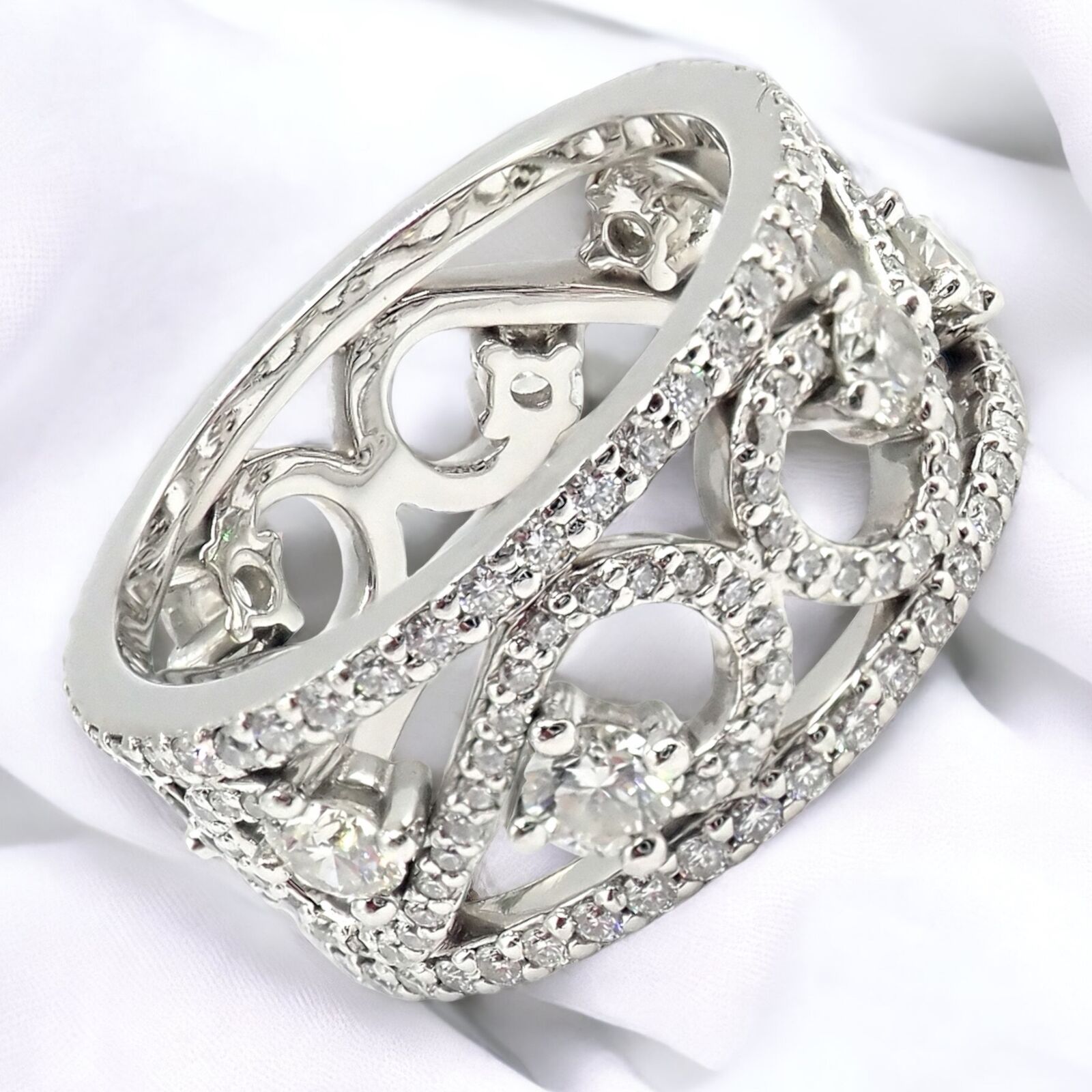 Authentic! Tiffany & Co Platinum Diamond Enchant Scroll Wide Band Ring Size 6 | Fortrove