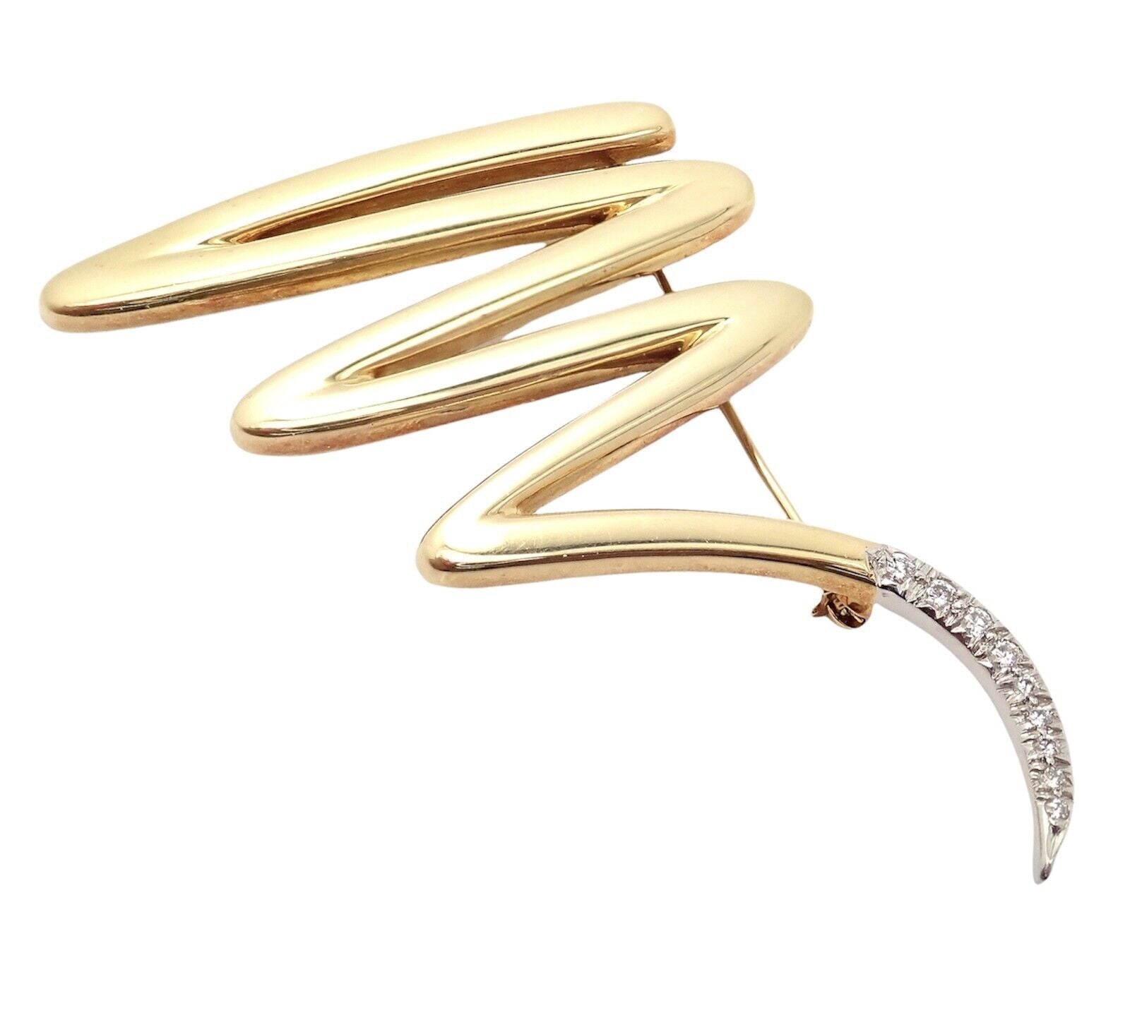 Tiffany & Co 18k Yellow Gold Platinum Picasso Diamond Large Squiggle Pin Brooch | Fortrove