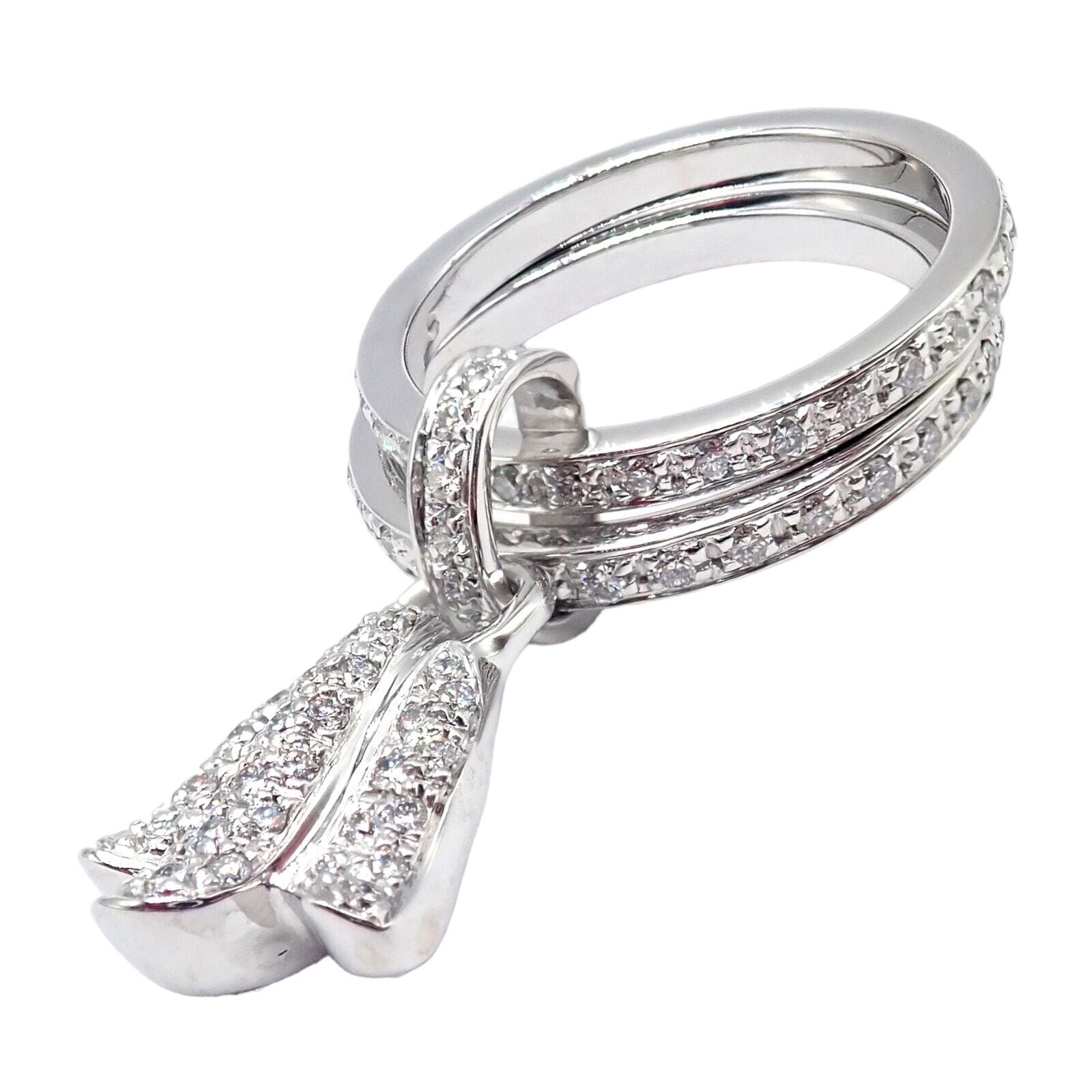 Authentic! Piaget 18k White Gold Diamond Double Band Flower Ring | Fortrove