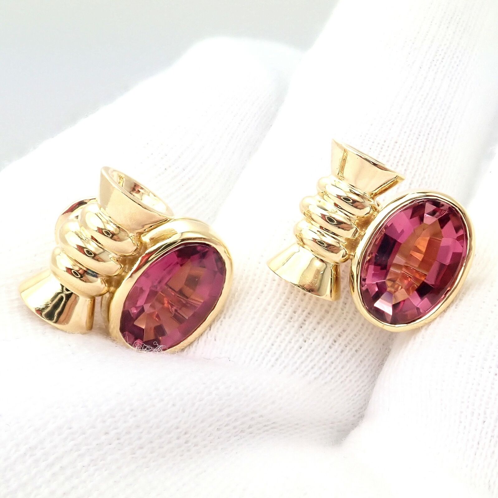 Vintage Bulgari Bvlgari 18k Yellow Gold Pink Tourmaline Earrings | Fortrove