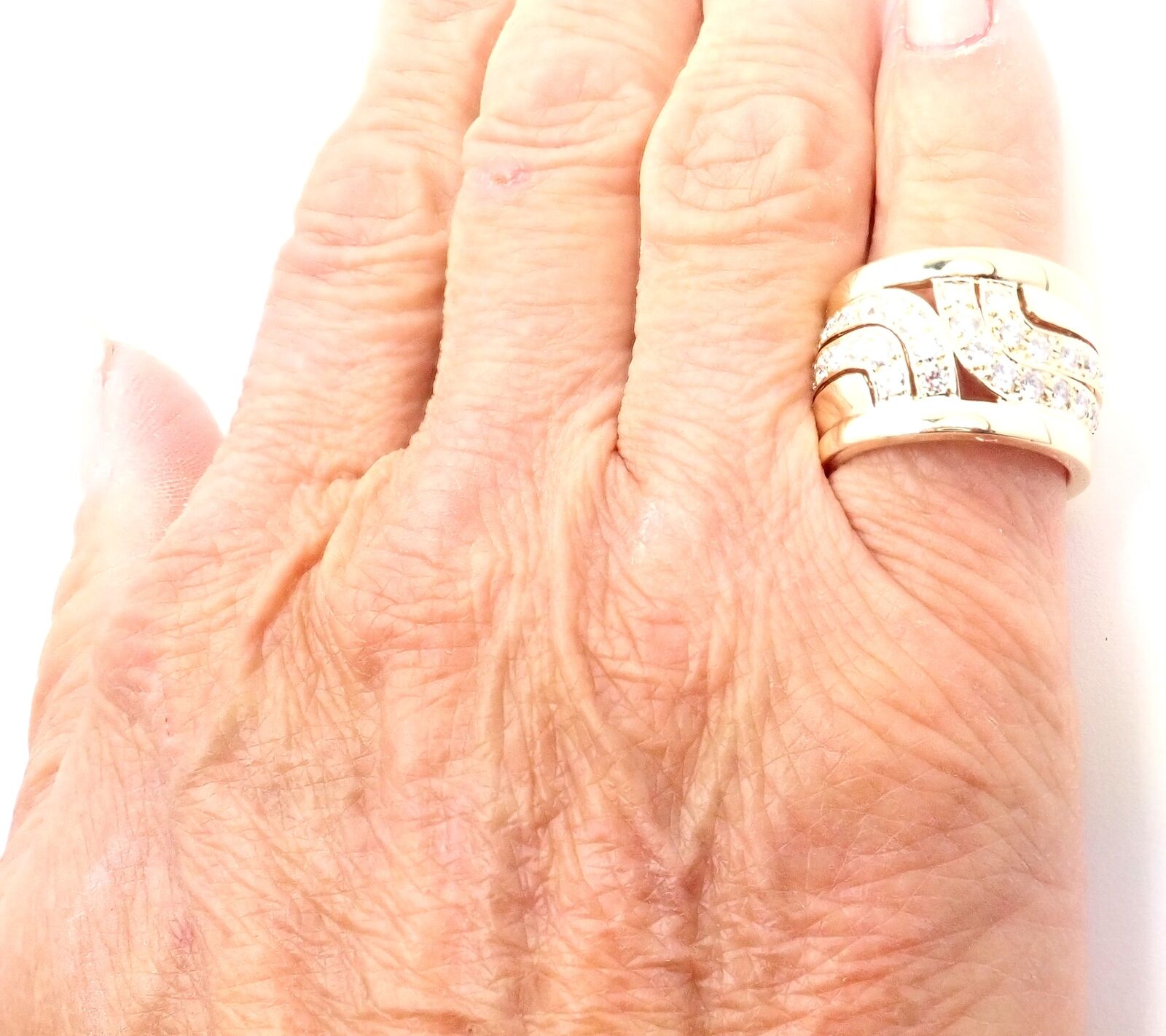 Authentic! Cartier 18k Yellow Gold Diamond Wide Band Ring Size 51 US 5 3/4 | Fortrove