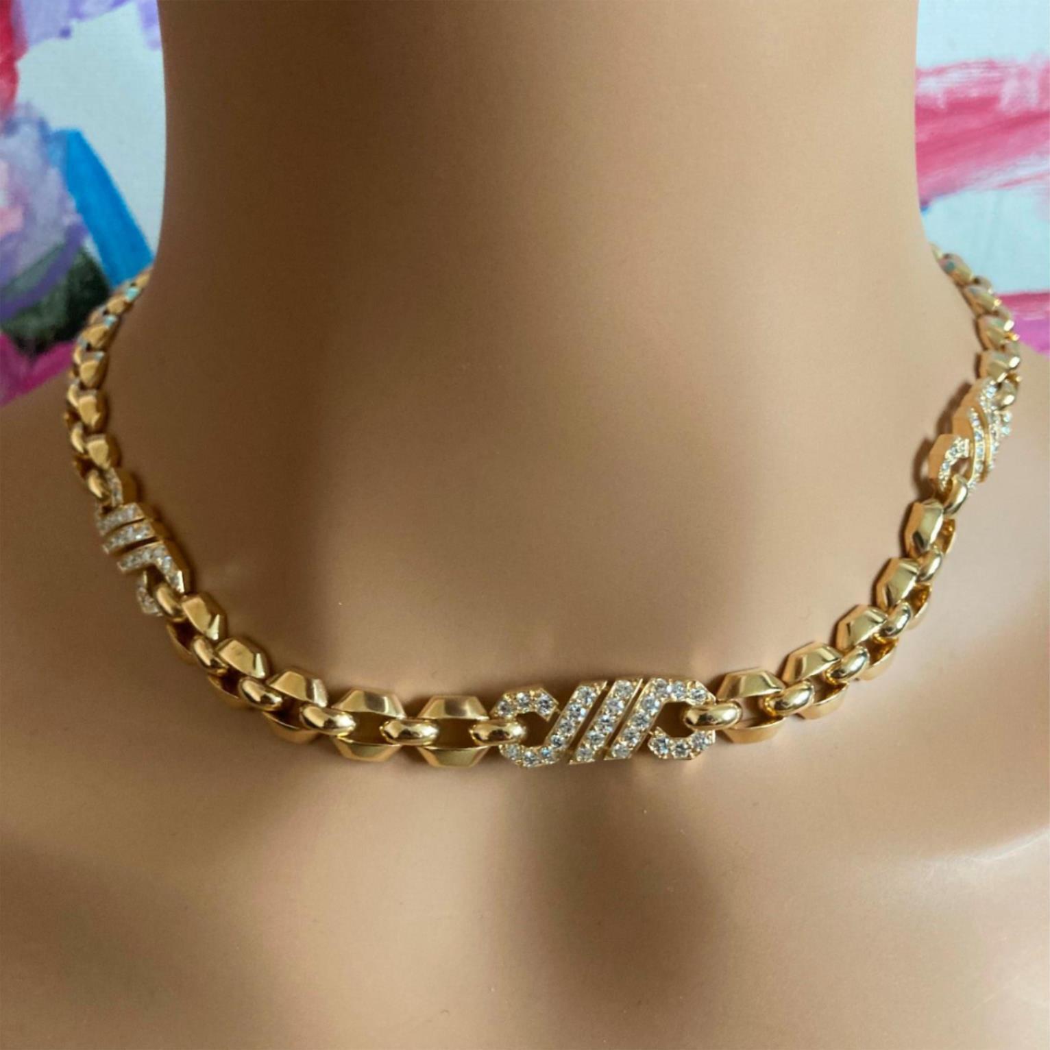 Authentic! Cartier Vintage Fox Trot 18k Yellow Gold Diamond Necklace 1980's | Fortrove