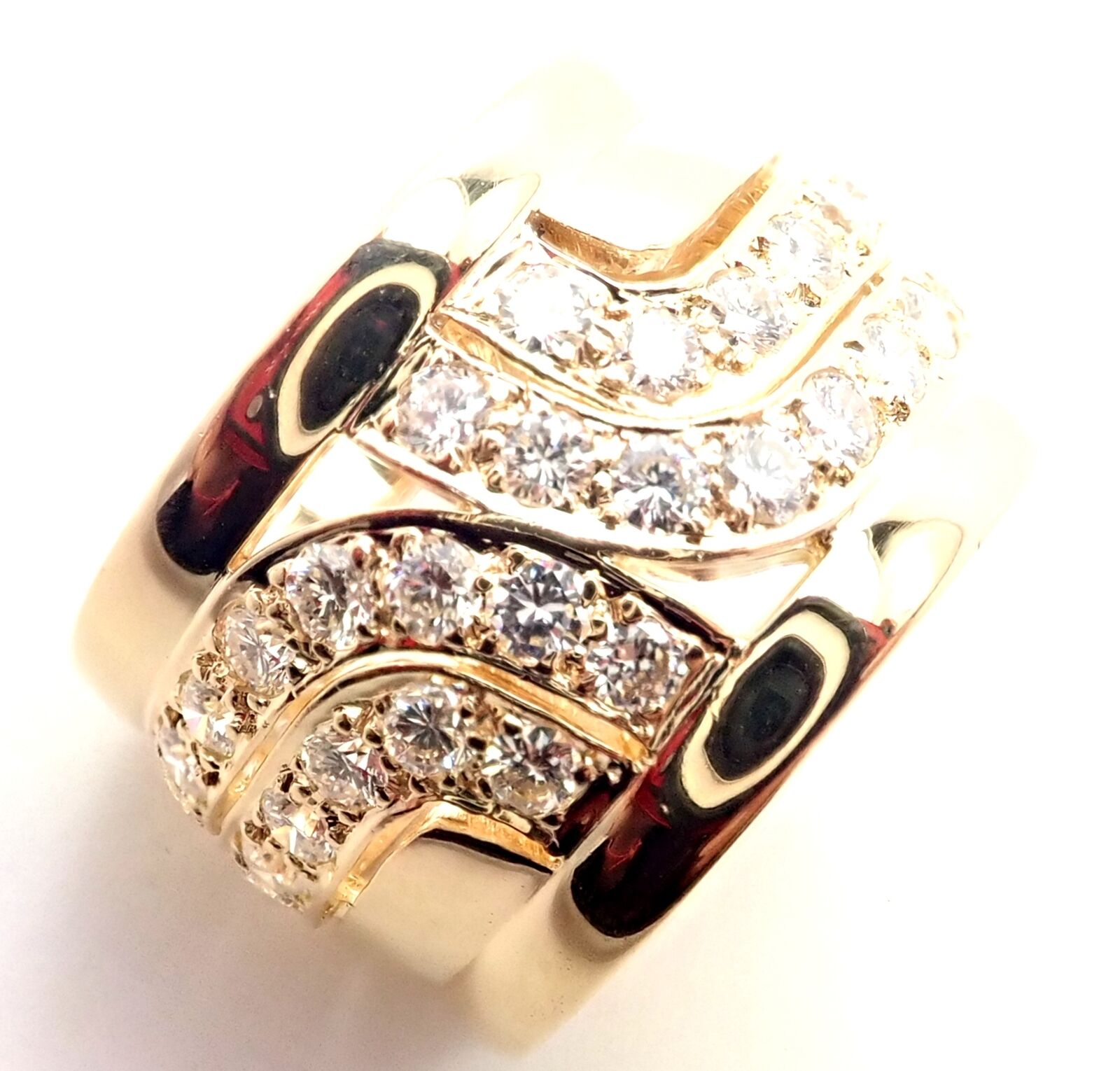 Authentic! Cartier 18k Yellow Gold Diamond Wide Band Ring Size 51 US 5 3/4 | Fortrove