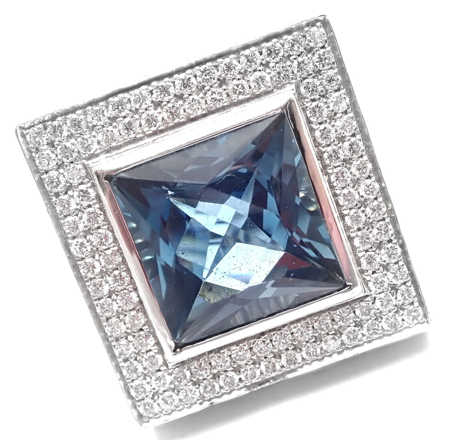 Authentic! Pasquale Bruni 18k White Gold Diamond London Blue Topaz Large Ring | Fortrove