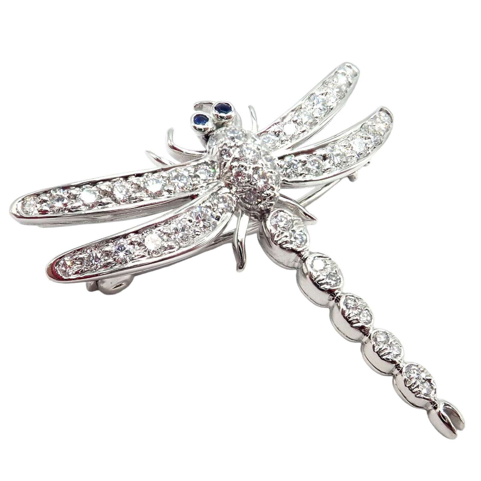 Rare! Authentic Tiffany & Co. Platinum Dragonfly Diamond Sapphire Pin Brooch | Fortrove