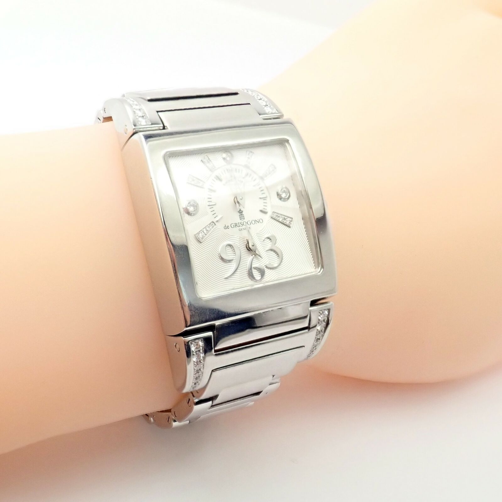 Rare! De Grisogono Stainless Steel Diamond Ladies Dual Time Instrumentino Watch | Fortrove