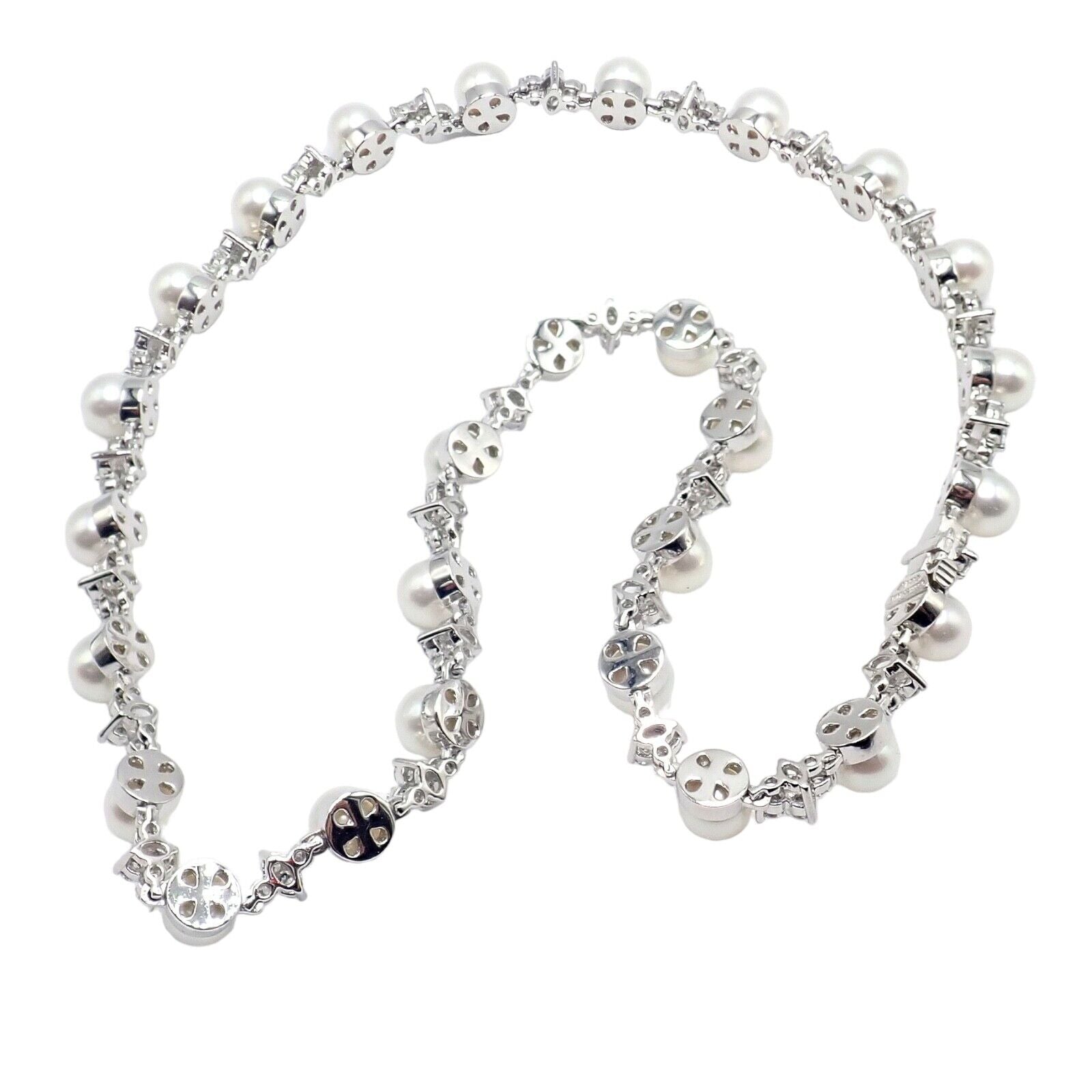 Authentic! Tiffany & Co Platinum Diamond 6.5mm Pearl Necklace | Fortrove