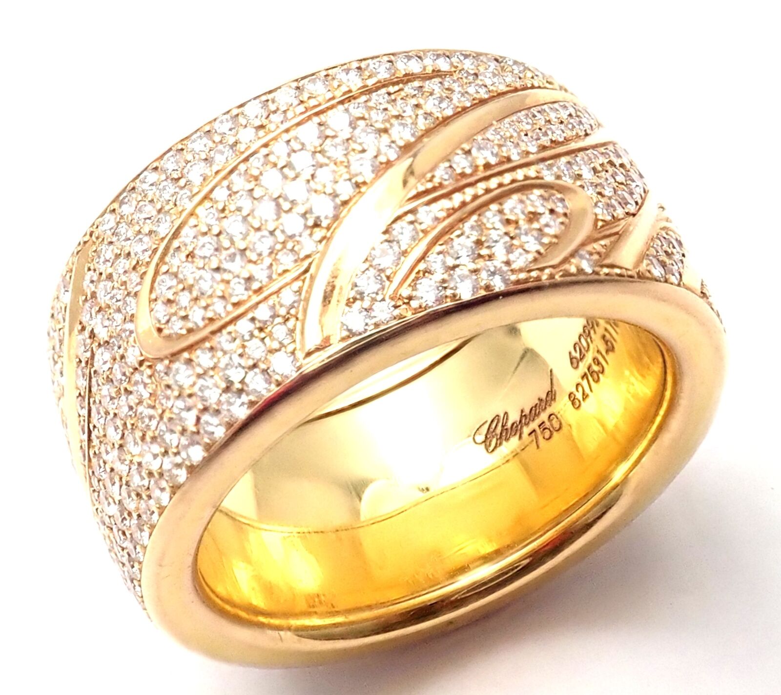 Chopard Chopardissimo 18k Yellow Gold Pave Diamond Signature Band Ring Box Paper | Fortrove