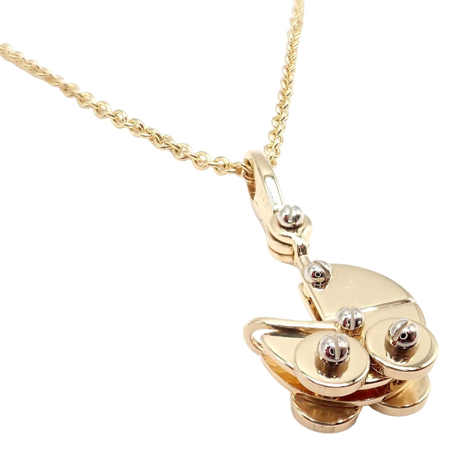 Authentic! Cartier 18k Yellow Gold Baby Carriage Stroller Charm Pendant Necklace | Fortrove