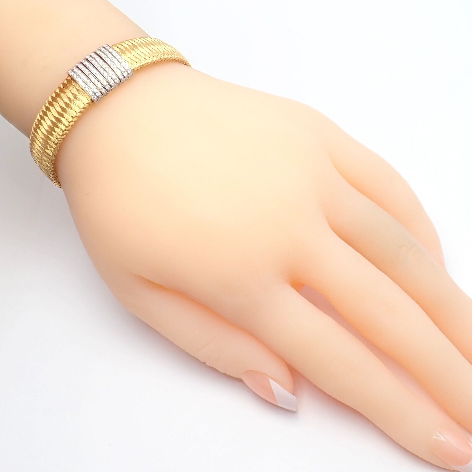 Authentic! Roberto Coin 18k Yellow Gold 9 Row Diamond Silk Weave Bracelet | Fortrove