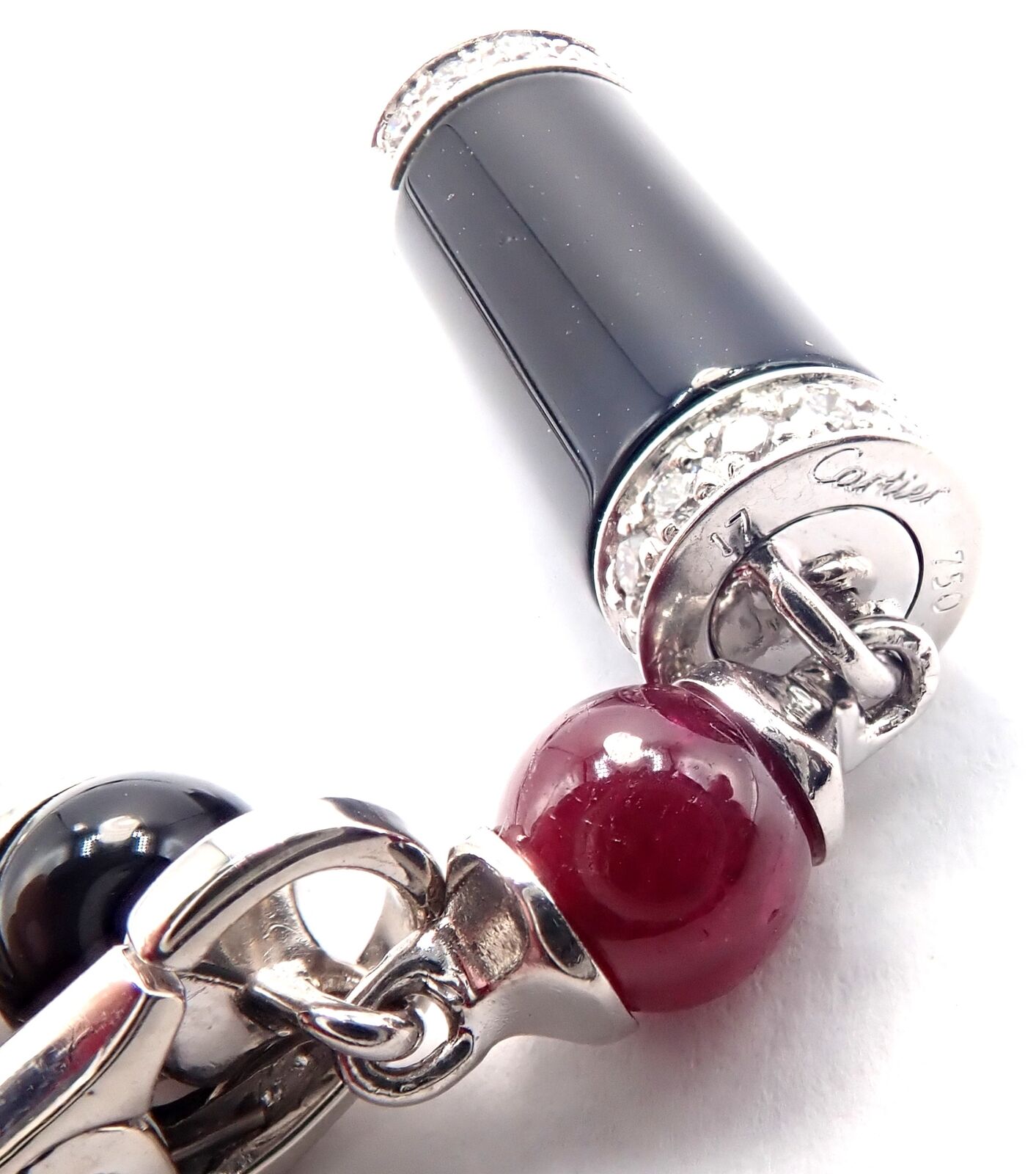Cartier Le Baiser Du Dragon 18k Gold Diamond Ruby Onyx 2 Charms Bangle Bracelet | Fortrove