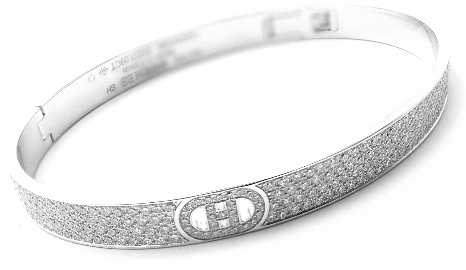 Authentic! Hermes H D'Ancre 18k White Gold Diamond Small Model Bangle Bracelet | Fortrove