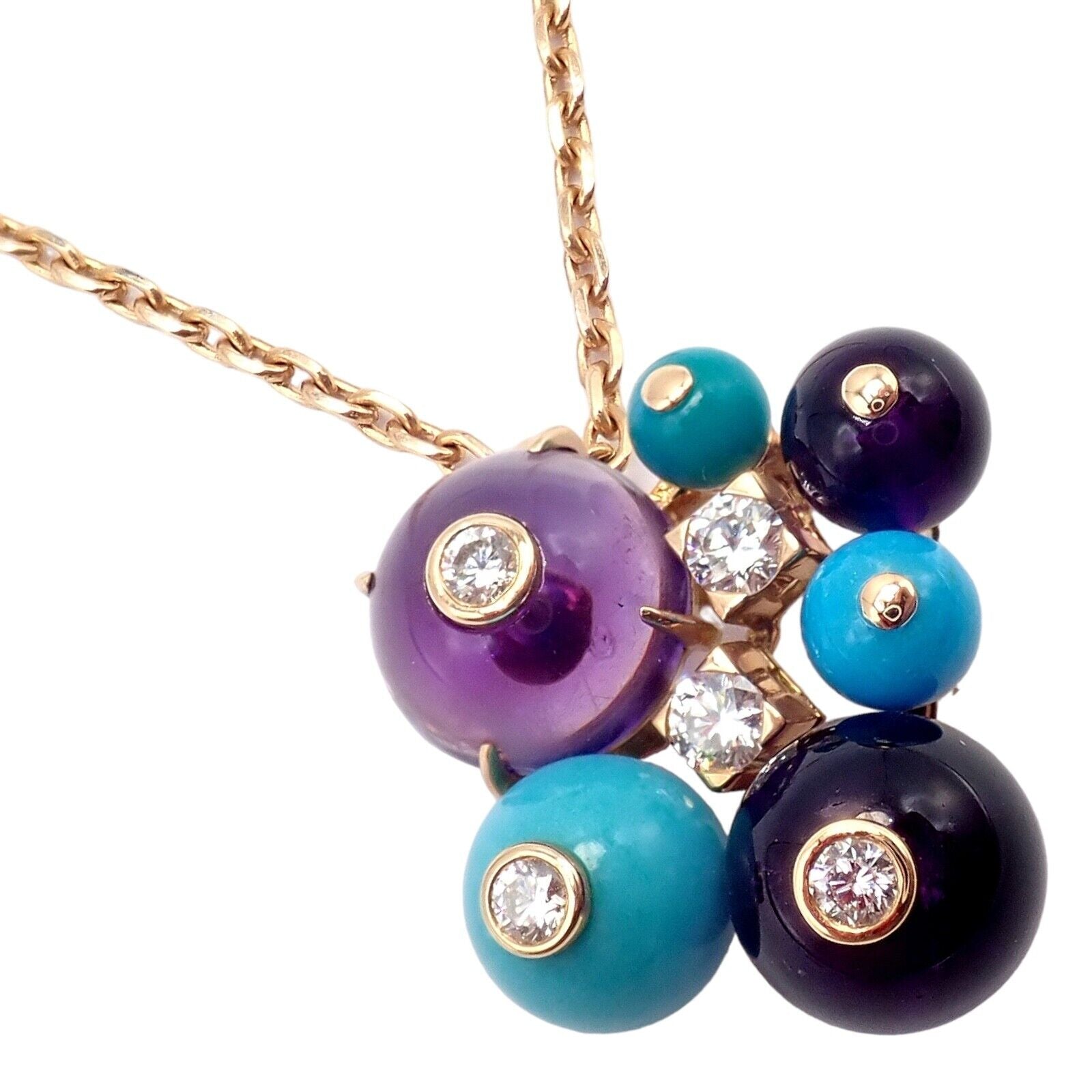 Rare! Authentic Cartier 18k Rose Gold Turquoise Diamond Delices De Goa Necklace | Fortrove