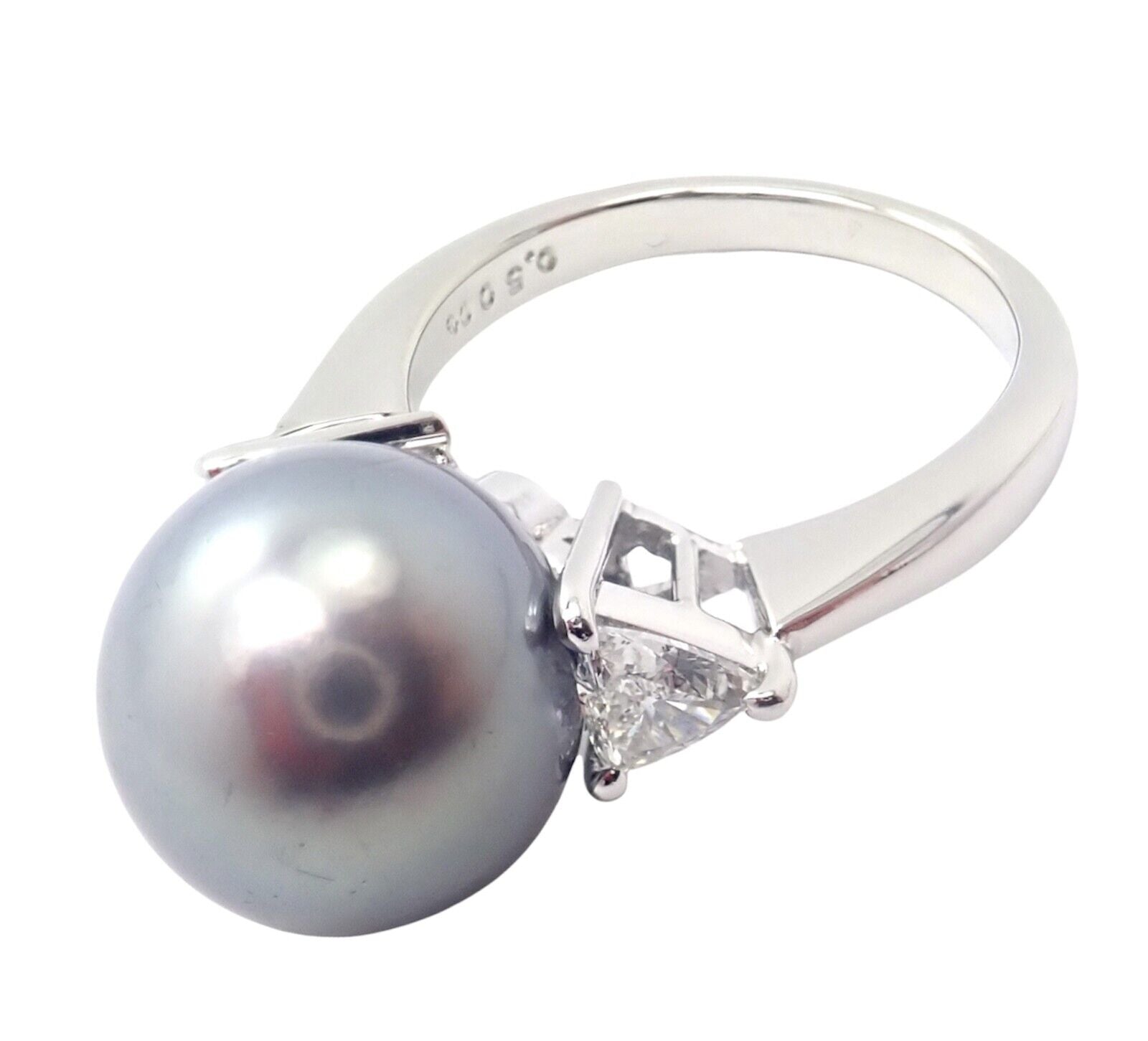 Rare! Mikimoto Platinum .5ctw Diamond 12mm Tahitian South Sea Pearl Heart Ring | Fortrove