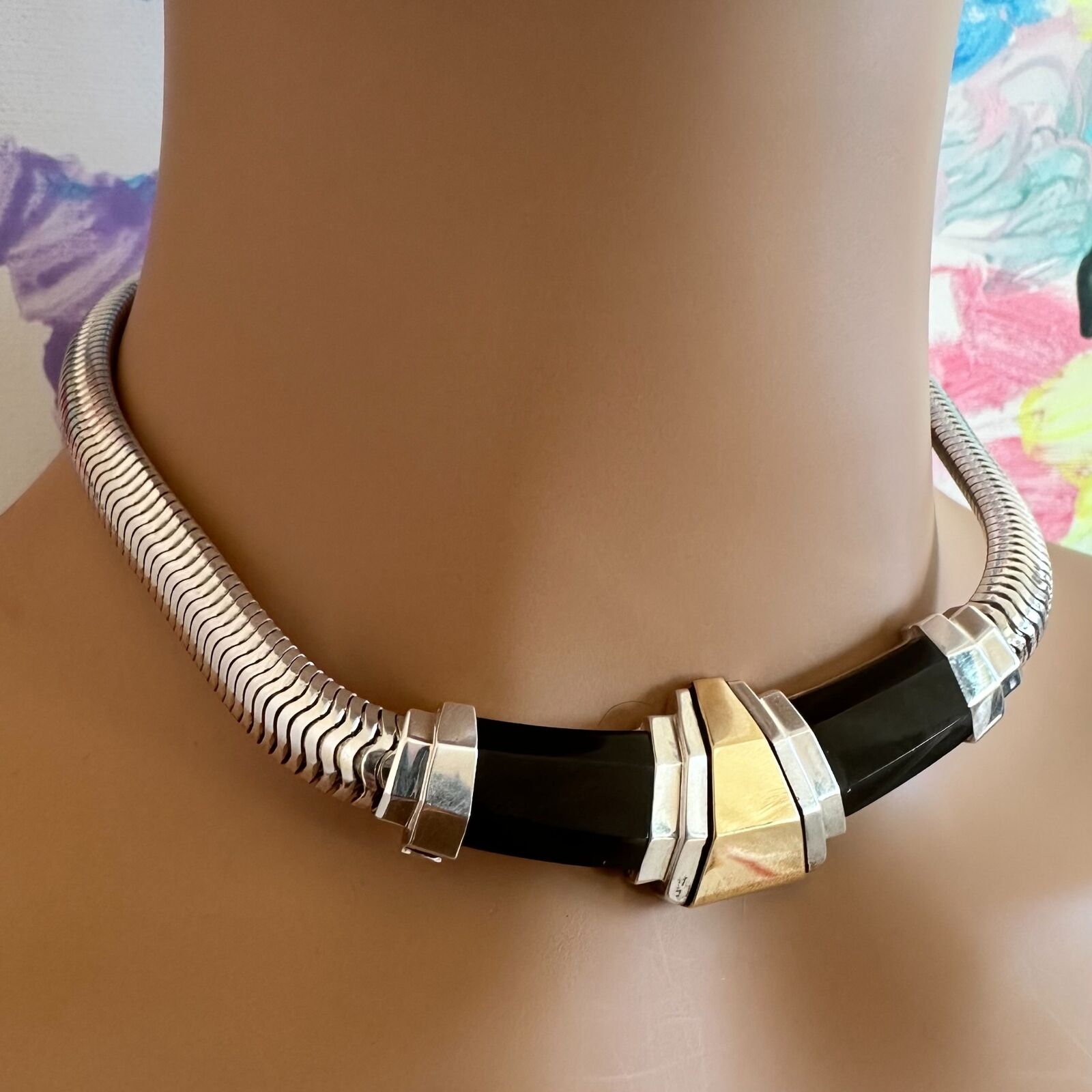 Authentic! Vintage Cartier 18k Yellow Gold + Silver Art Deco Onyx Necklace | Fortrove