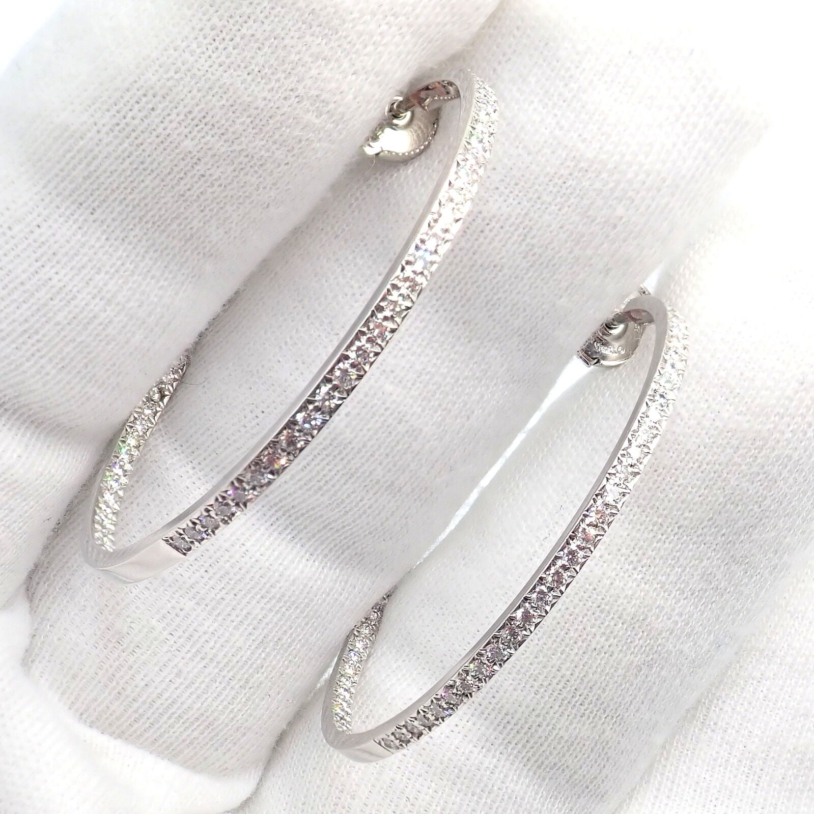 Authentic! Tiffany & Co Platinum Metro Diamond Large Inside Out Hoop Earrings | Fortrove