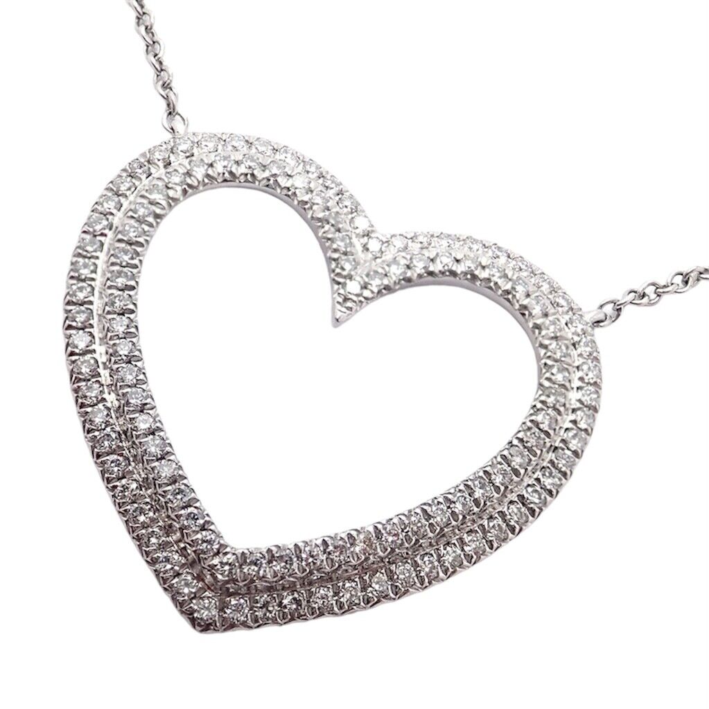 Tiffany & Co Platinum Diamond Heart Double Metro Medium Pendant Necklace | Fortrove