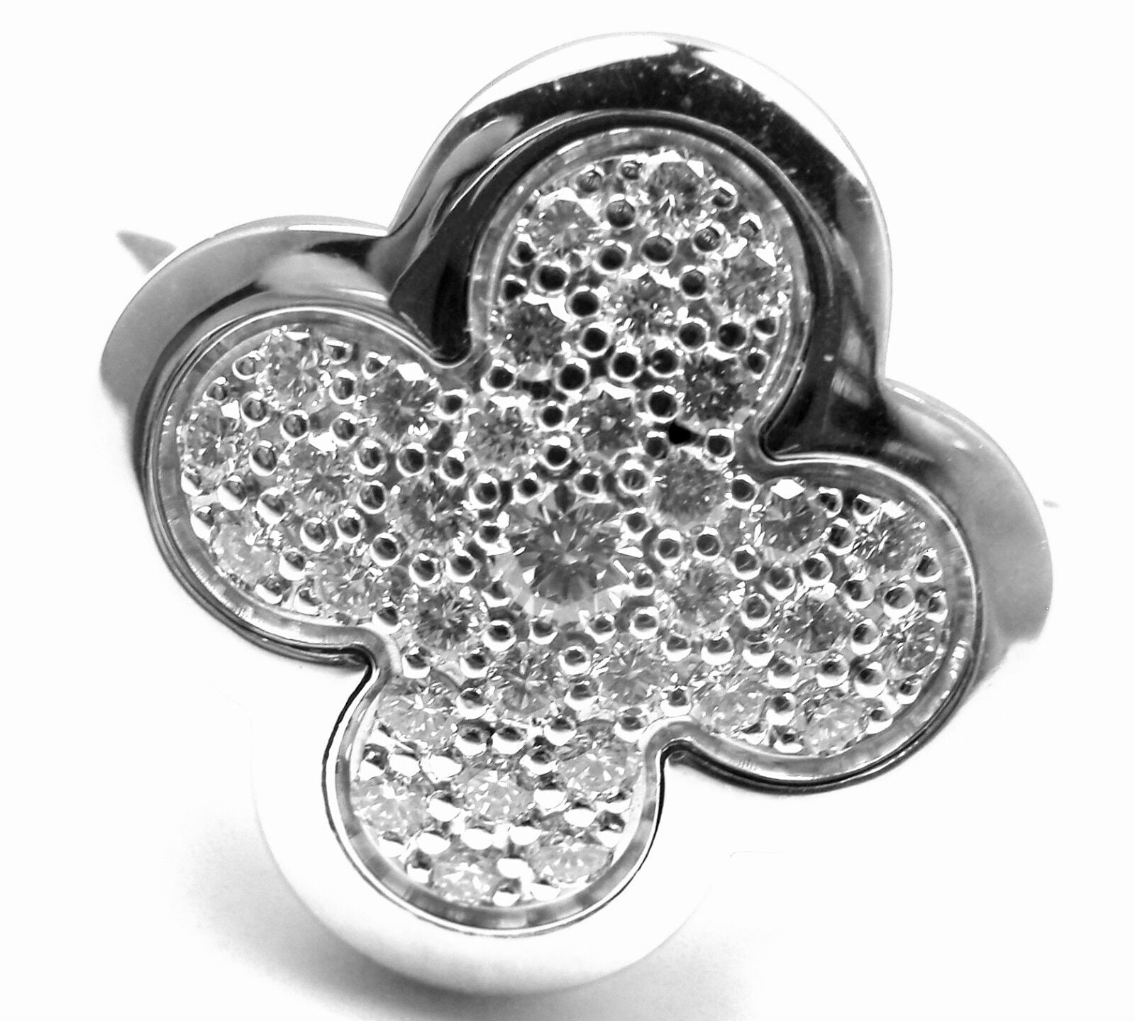 Authentic! VAN CLEEF & ARPELS VCA 18k White Gold Diamond Pure Alhambra Ring | Fortrove