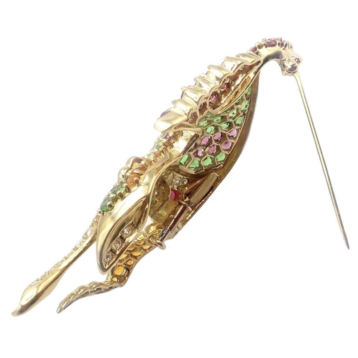 Authentic! Rare Jean Vitau 18k Yellow Gold Diamond Color Stone Angel Fish Brooch | Fortrove