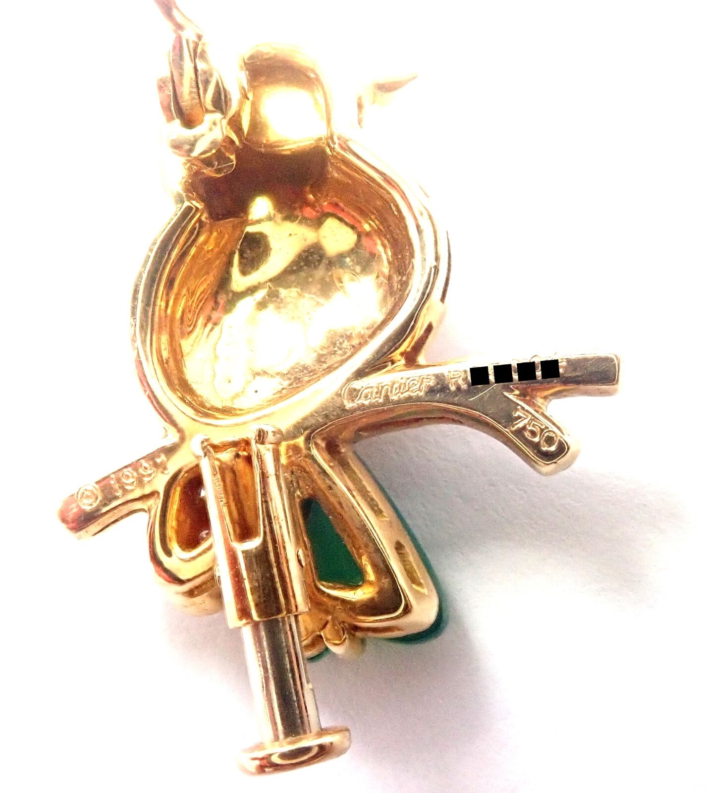 Authentic! Cartier 18k Yellow Gold Diamond Onyx Ruby Chalcedony Bird Pin Brooch | Fortrove