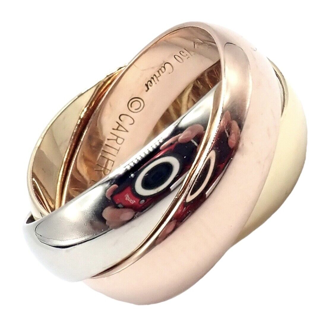 Authentic! Cartier Trinity 18k TriColor Gold Wide Band Ring 1990 | Fortrove