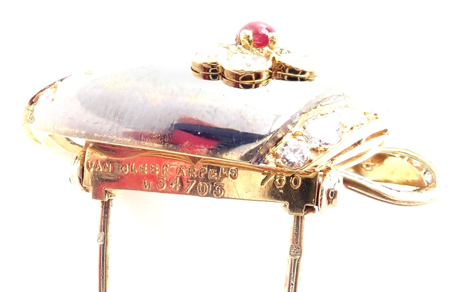 Rare Van Cleef & Arpels 18k Gold Diamond Ruby Emerald Sapphire Flower Pin Brooch | Fortrove