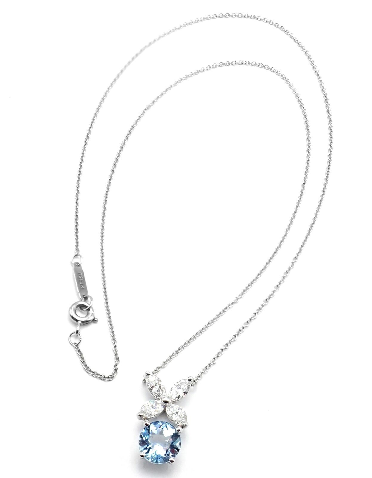Authentic! Tiffany & Co Victoria Platinum Diamond Aquamarine Pendant Necklace | Fortrove