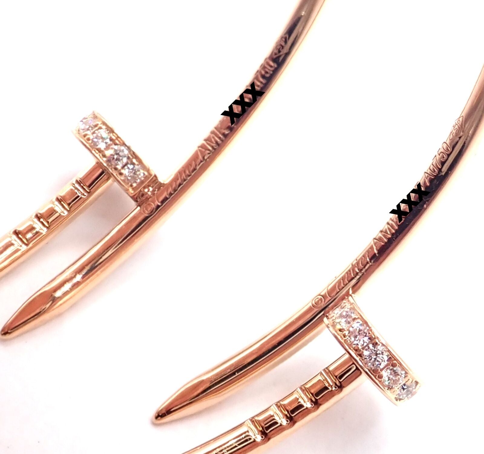 Authentic! Cartier Juste un Clou 18k Rose Gold Diamond Nail Hoop Earrings Paper | Fortrove