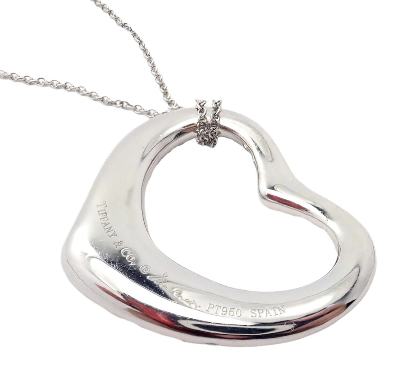 Authentic! Tiffany & Co Elsa Peretti Platinum Diamond Large Open Heart Necklace | Fortrove