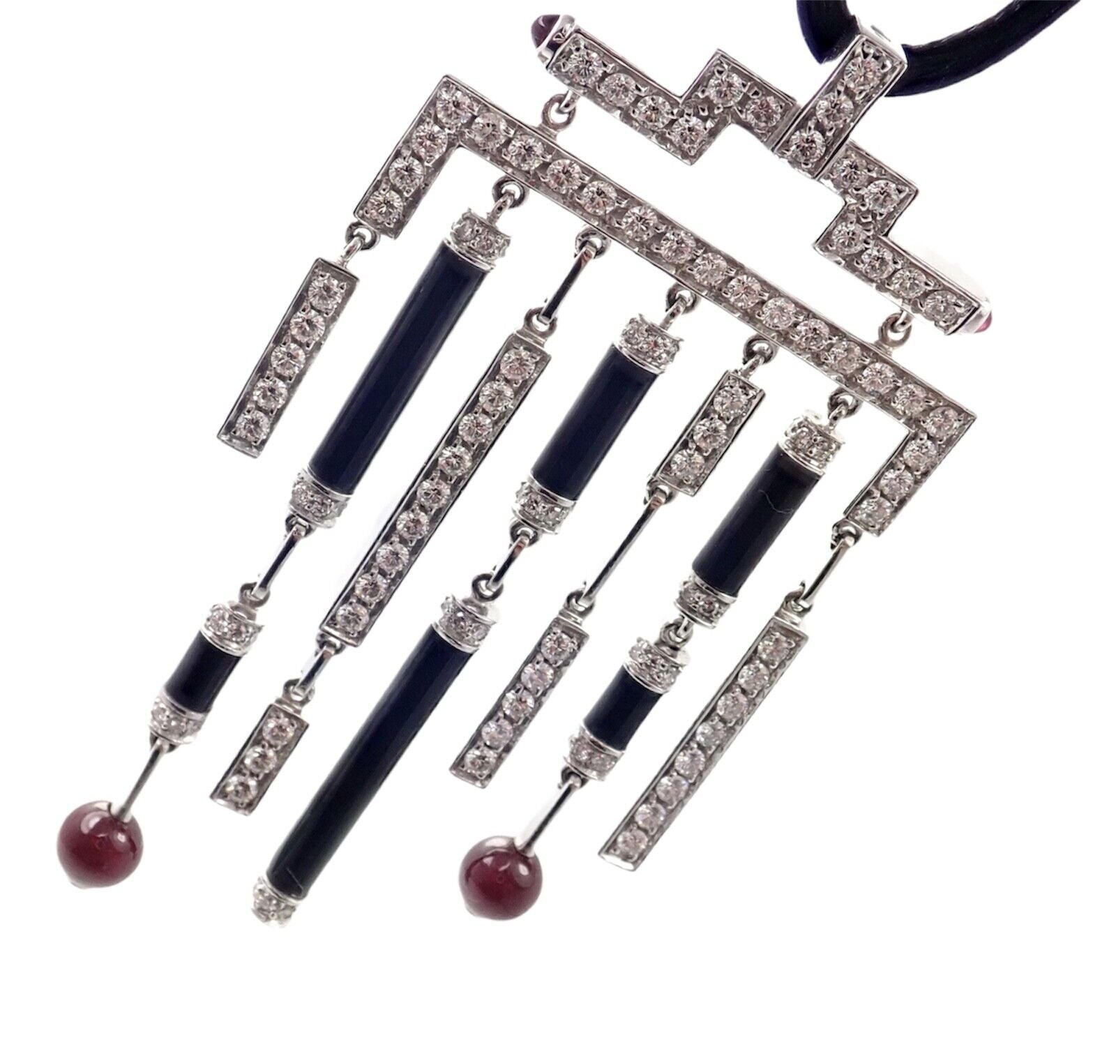 Cartier Le Baiser Du Dragon 18k White Gold Onyx Ruby Diamond Necklace w/ Paper | Fortrove