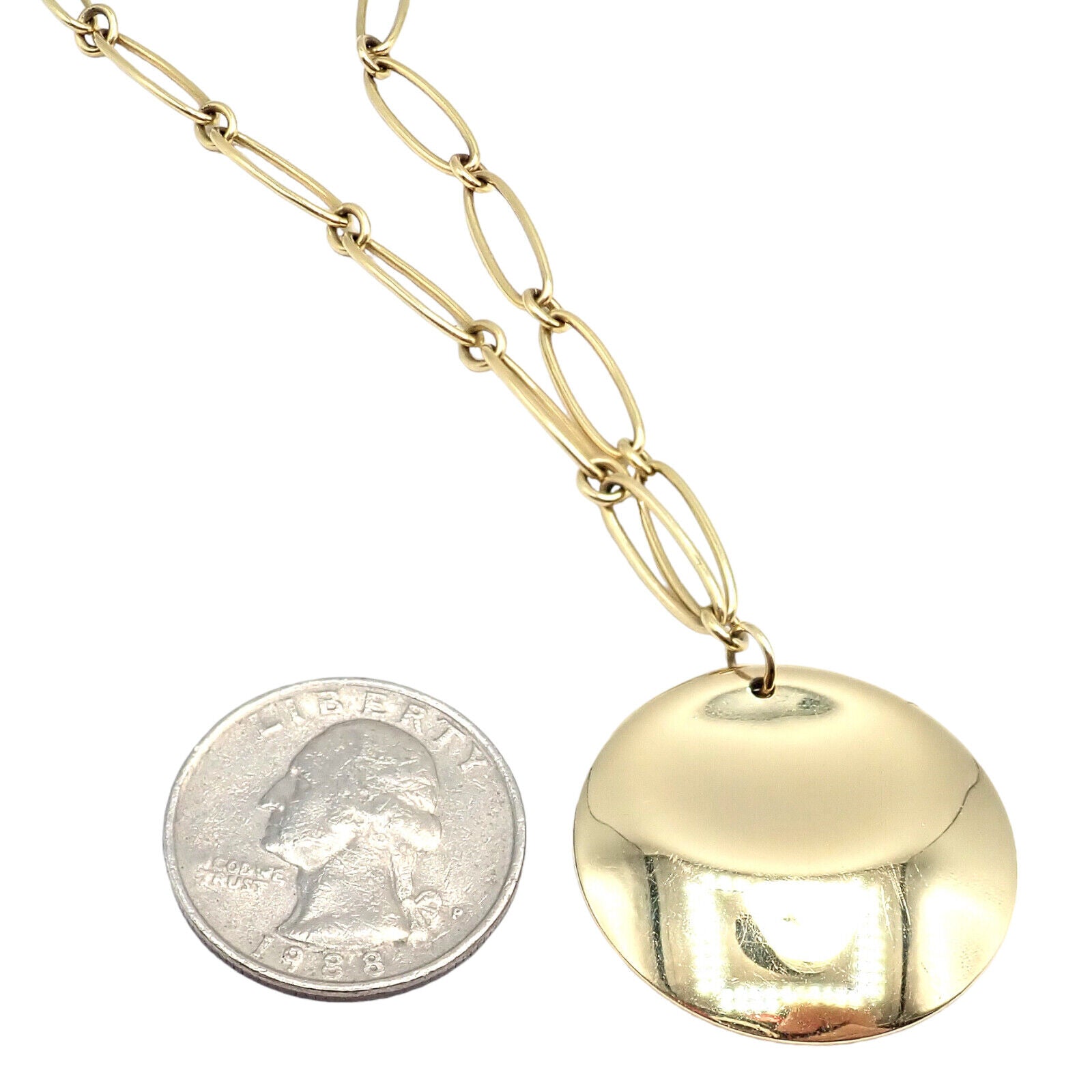 Authentic! Tiffany & Co Peretti 18k Yellow Gold 30mm Disc Pendant Necklace | Fortrove
