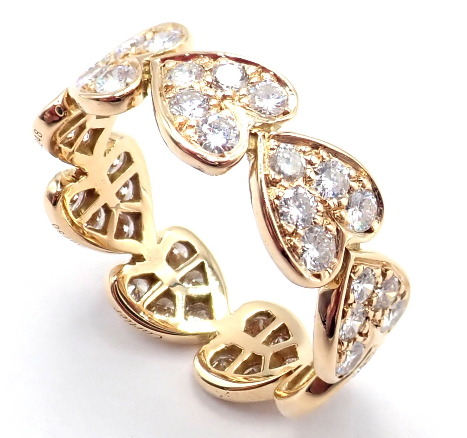 Authentic! Cartier 18k Yellow Gold Diamond Heart Eternity Band Ring Size 7.25 | Fortrove